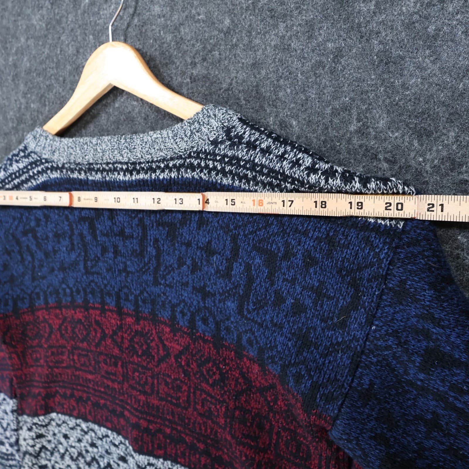 Apparatus Cardigan Sweater Boys M Blue Red Grey Acrylic Knit Geometric V-Neck - Thumbnail 6