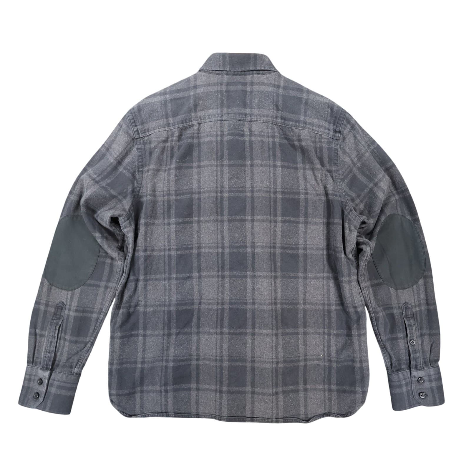 John W. Nordstrom Flannel Shirt Mens Large Gray Supima Cotton Elbow Patch Plaid - Thumbnail 2