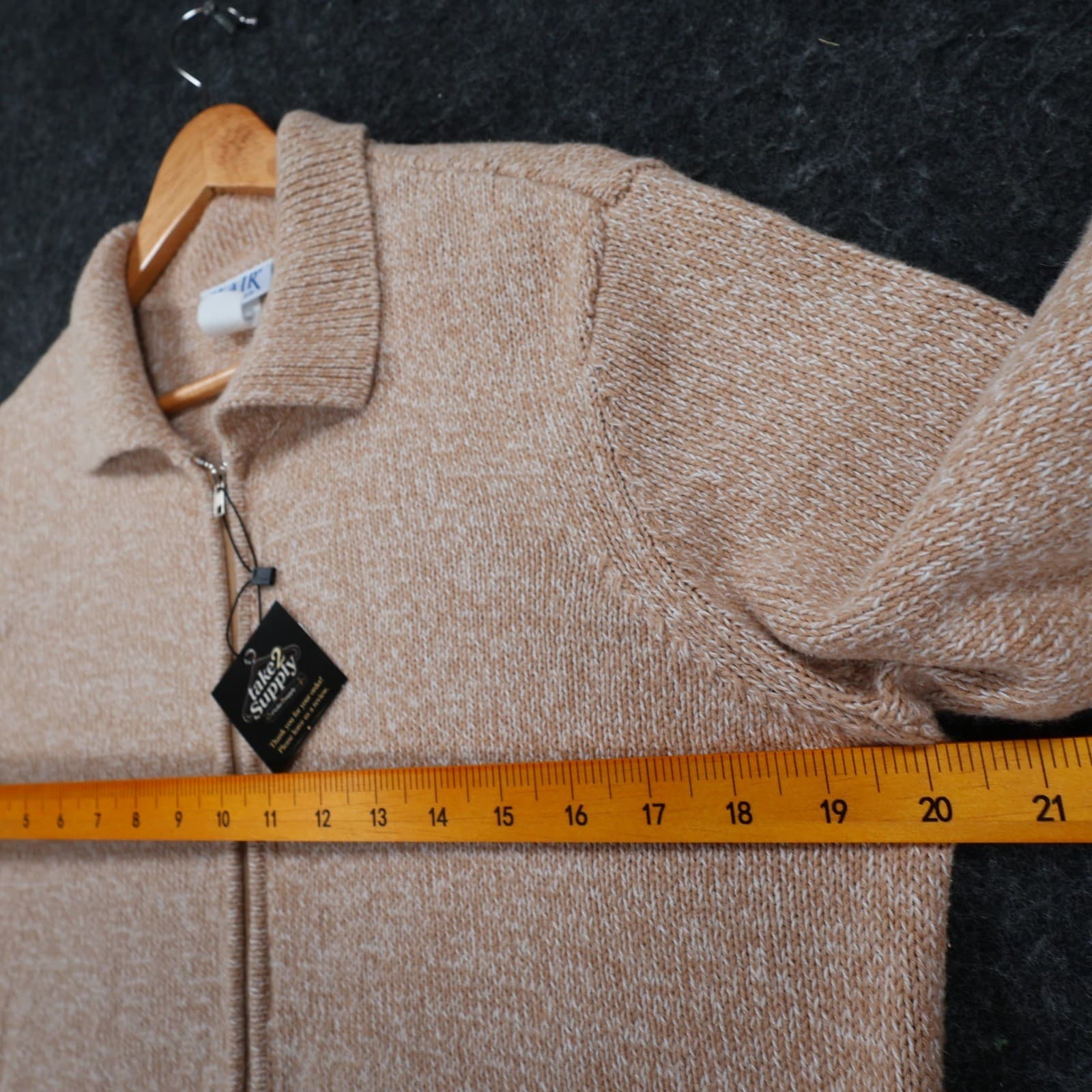Blair Full Zip Cardigan Sweater Womens Small Tan Ramie Cotton Classic Knit - Thumbnail 3