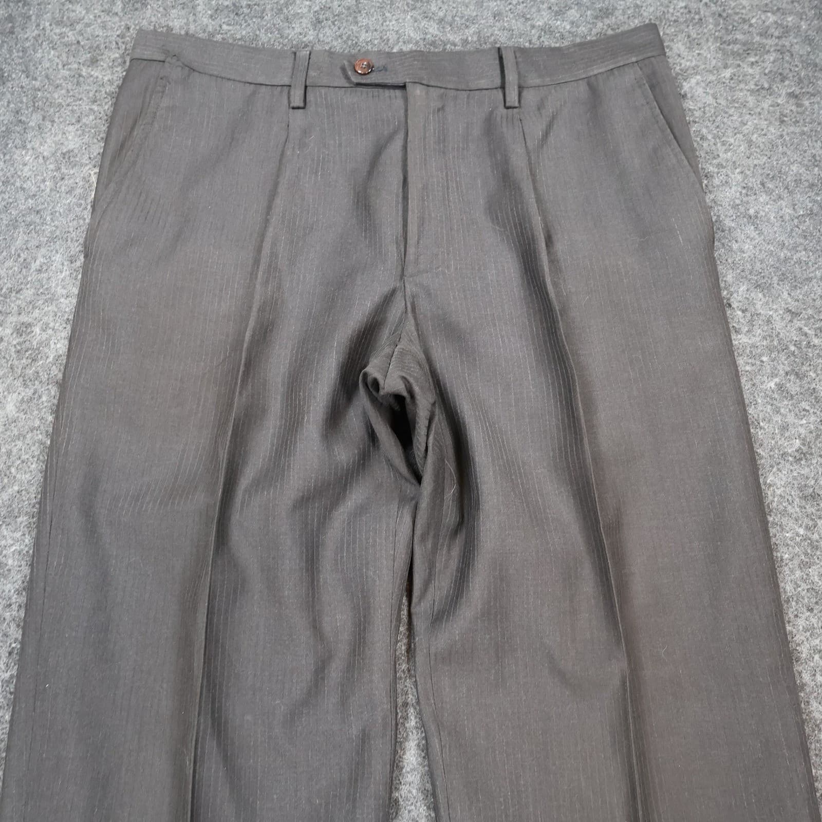Tailor Đức Nhân Dress Pants Mens 34 Charcoal Super 180s Wool Cashmere Pleated - Thumbnail 9