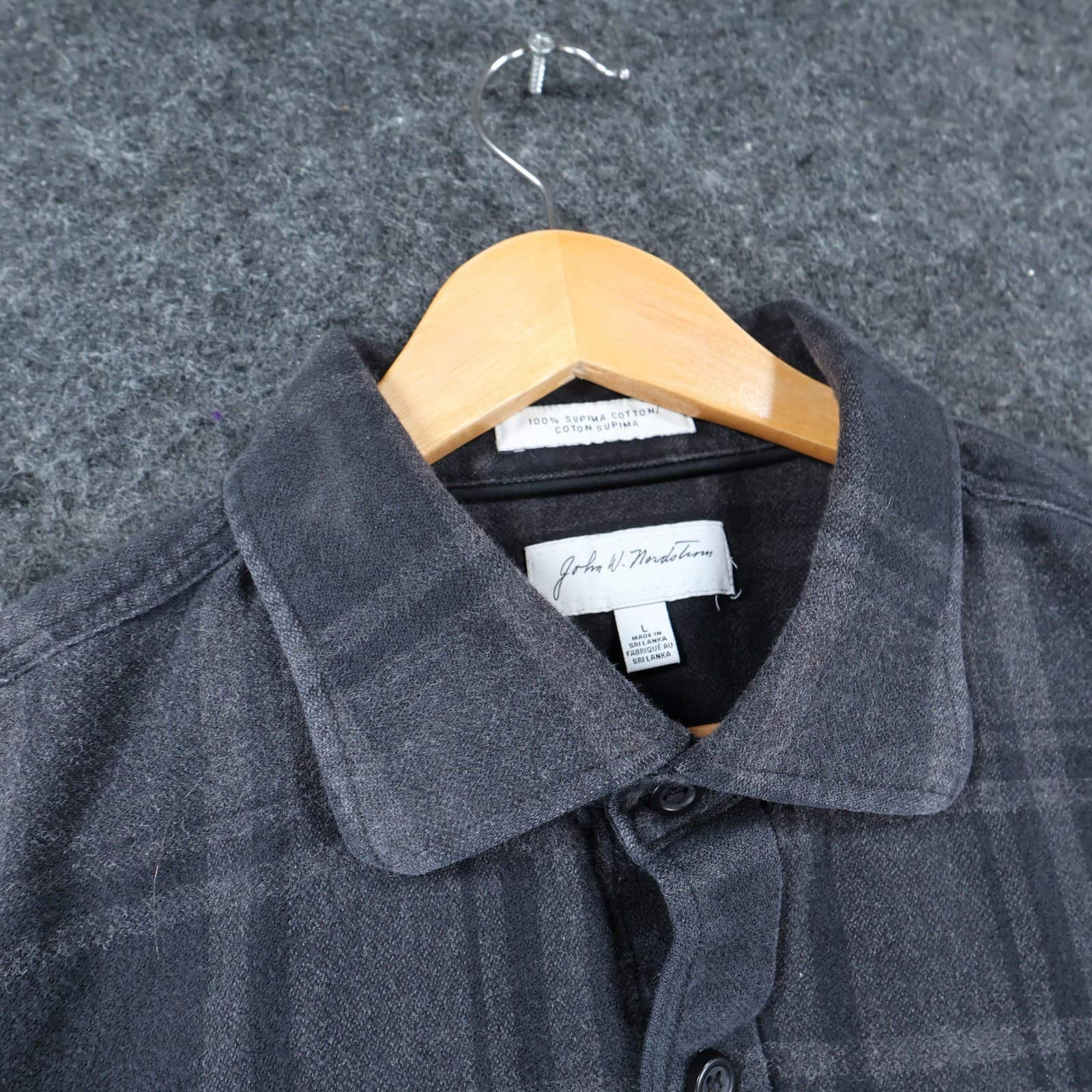 John W. Nordstrom Flannel Shirt Mens Large Gray Supima Cotton Elbow Patch Plaid - Thumbnail 8
