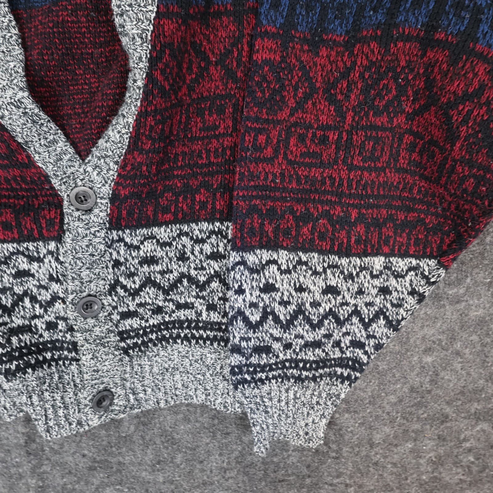 Apparatus Cardigan Sweater Boys M Blue Red Grey Acrylic Knit Geometric V-Neck - Thumbnail 7