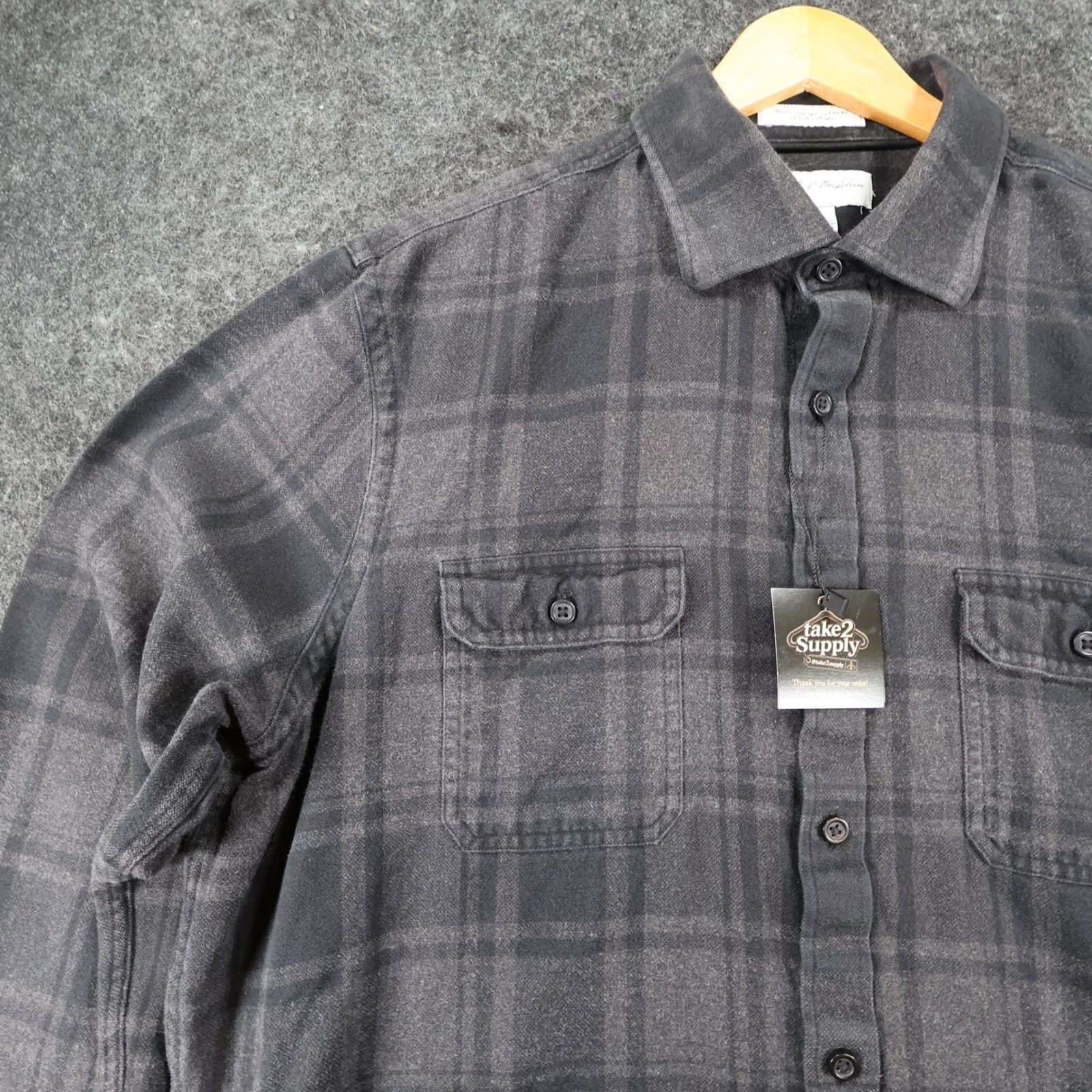 John W. Nordstrom Flannel Shirt Mens Large Gray Supima Cotton Elbow Patch Plaid - Thumbnail 9