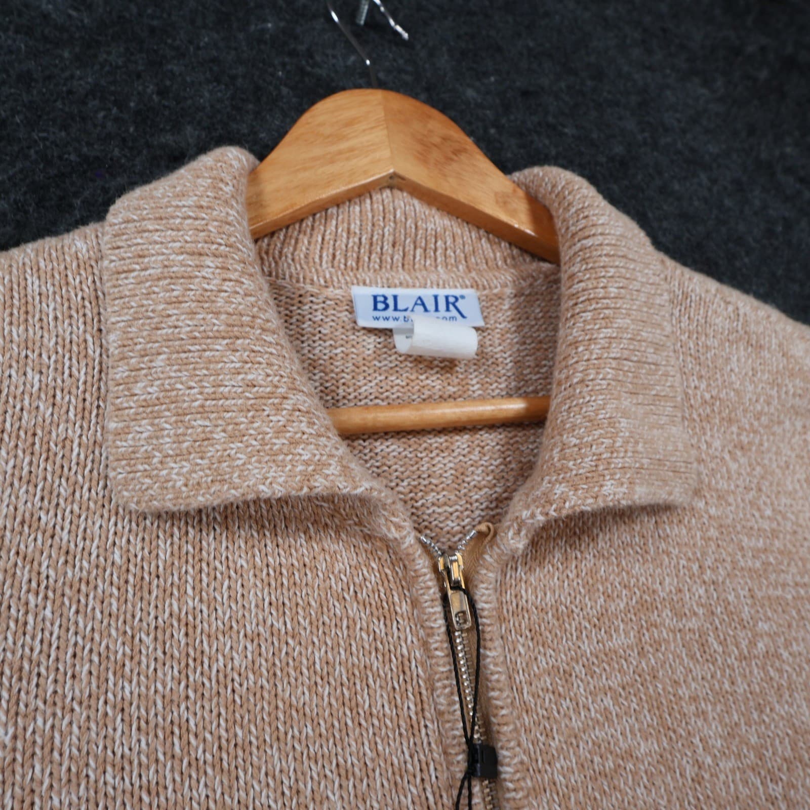 Blair Full Zip Cardigan Sweater Womens Small Tan Ramie Cotton Classic Knit - Thumbnail 8