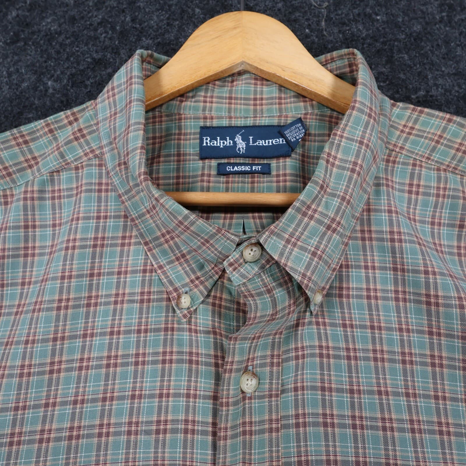 Ralph Lauren Button Down Shirt Mens 3XB Green Plaid Cotton Classic Fit Big Tall - Thumbnail 9