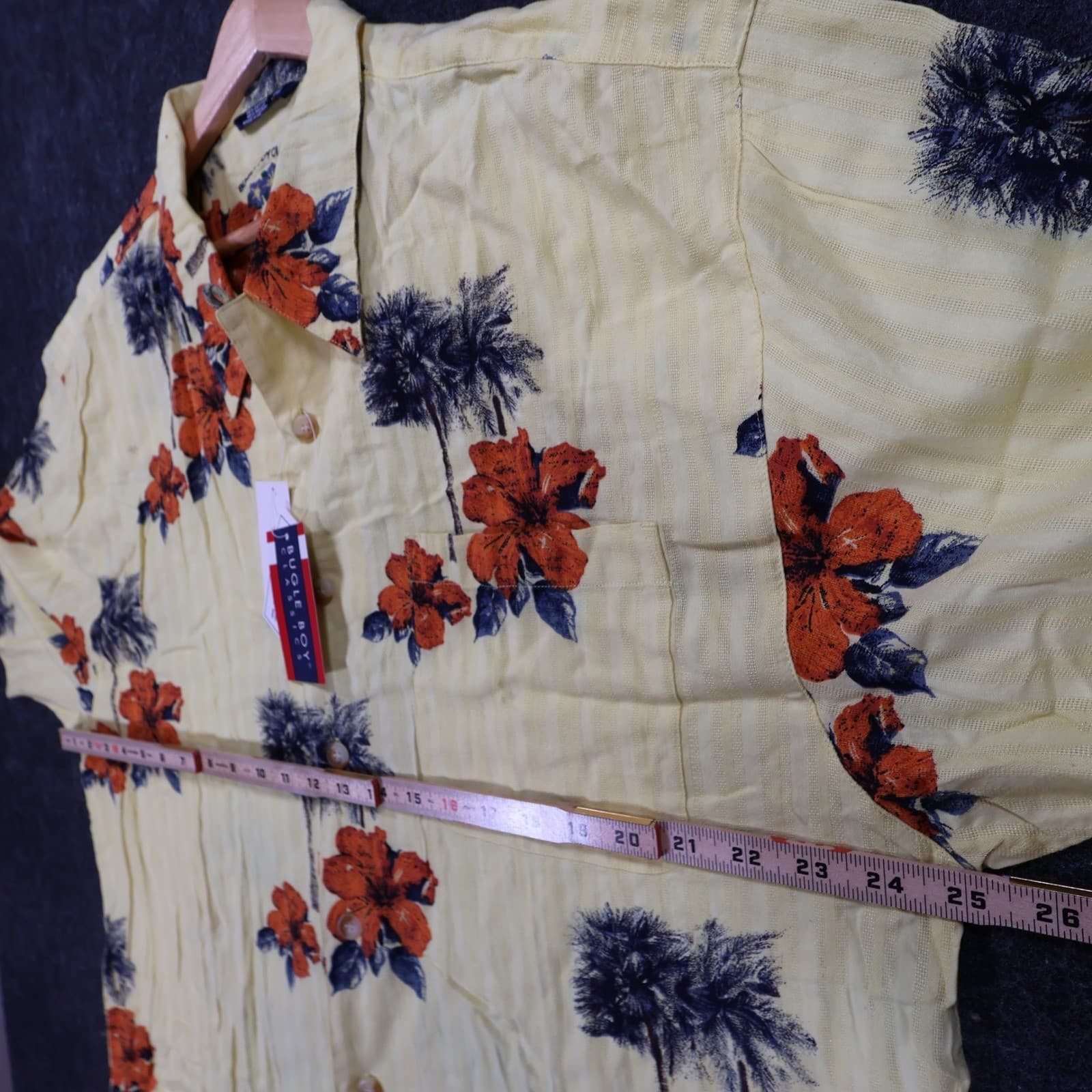 Bugle Boy Button Up Shirt Mens XXL Yellow Cotton Rayon Hawaiian Tropical Floral - Thumbnail 3