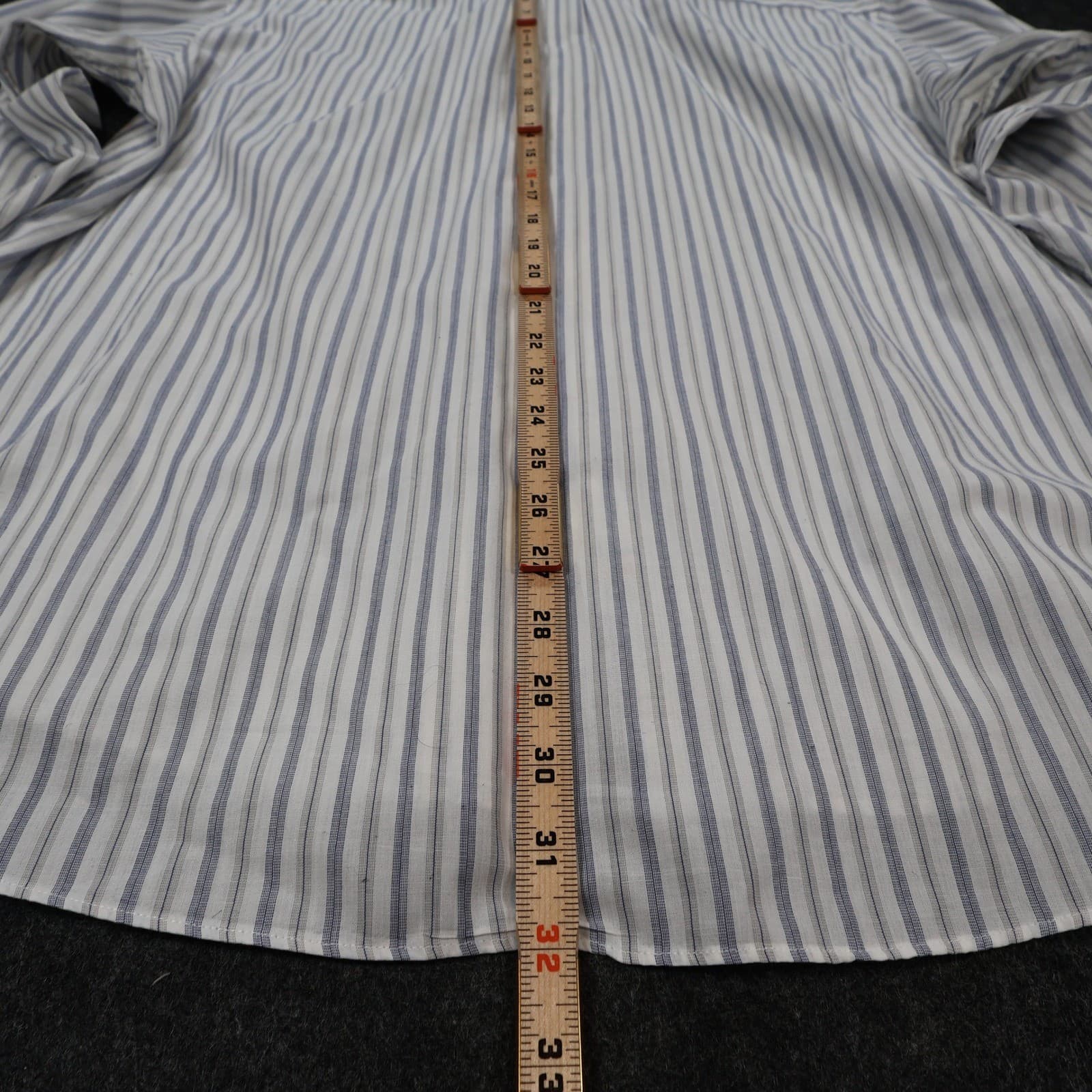 Perry Ellis Portfolio Dress Shirt Mens 17.5 Blue Excellent Striped Long Sleeve - Thumbnail 5