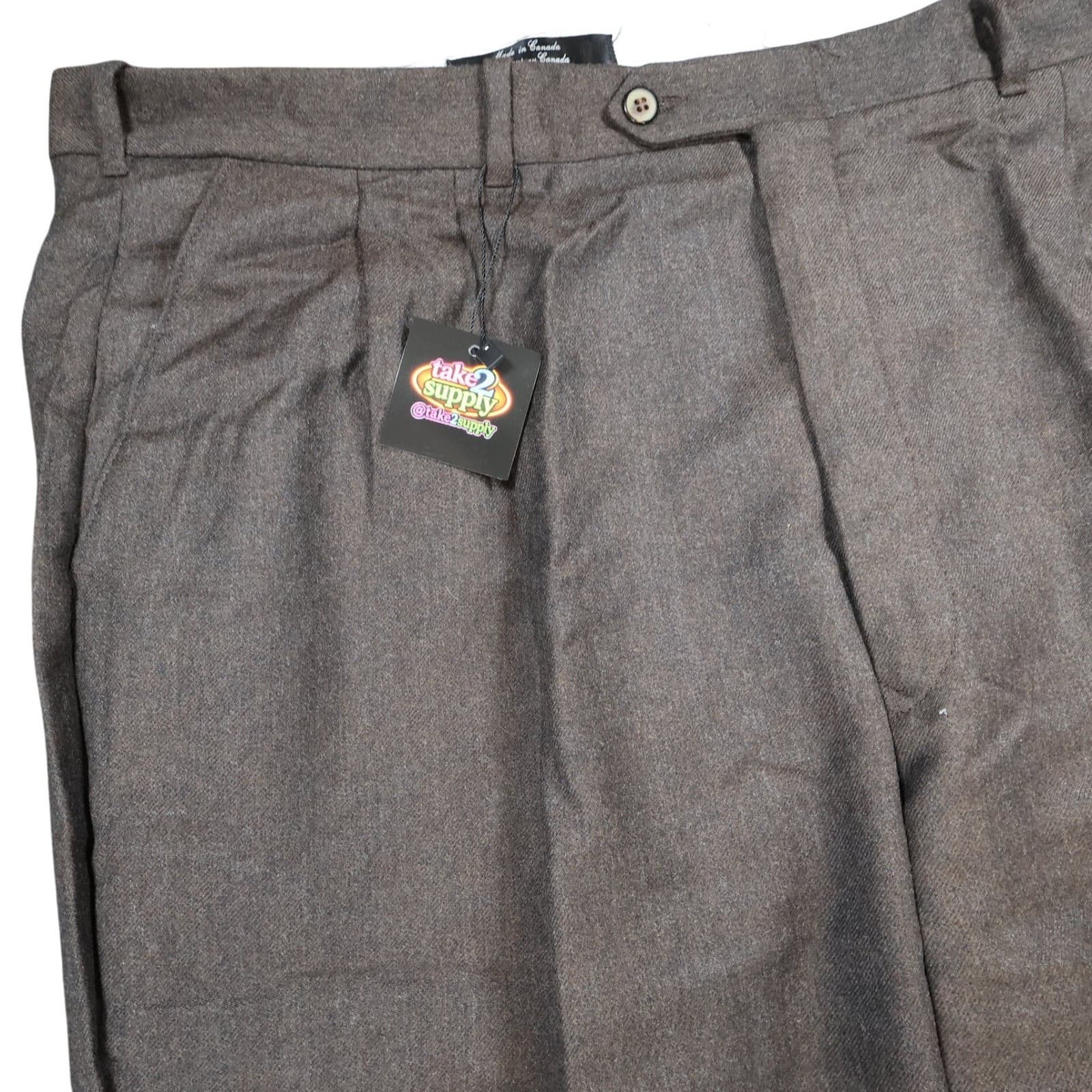 Context Trousers Mens 44 Brown Excellent Pleated Front Made in Canada - Thumbnail 6