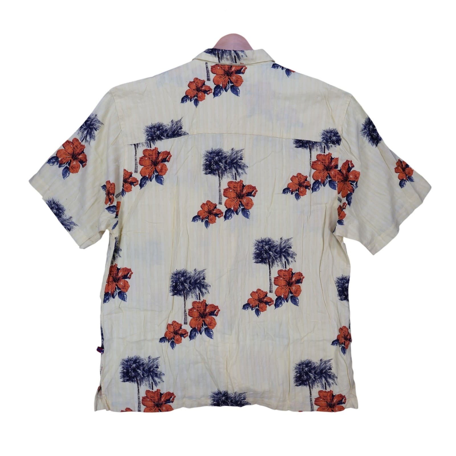 Bugle Boy Button Up Shirt Mens XXL Yellow Cotton Rayon Hawaiian Tropical Floral - Thumbnail 2