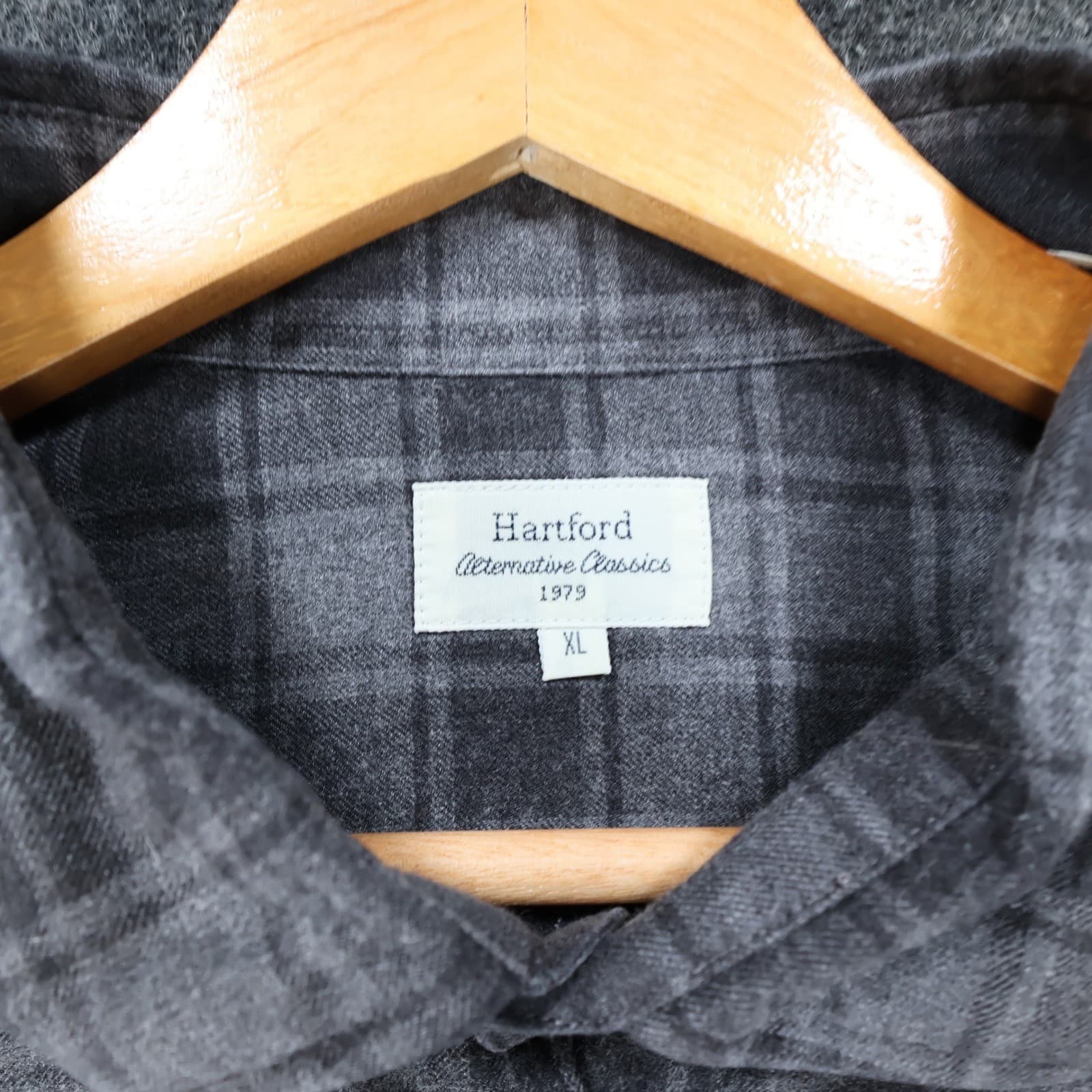 Hartford Flannel Shirt Mens XL Grey Excellent Plaid Button Down Long Sleeve - Thumbnail 8