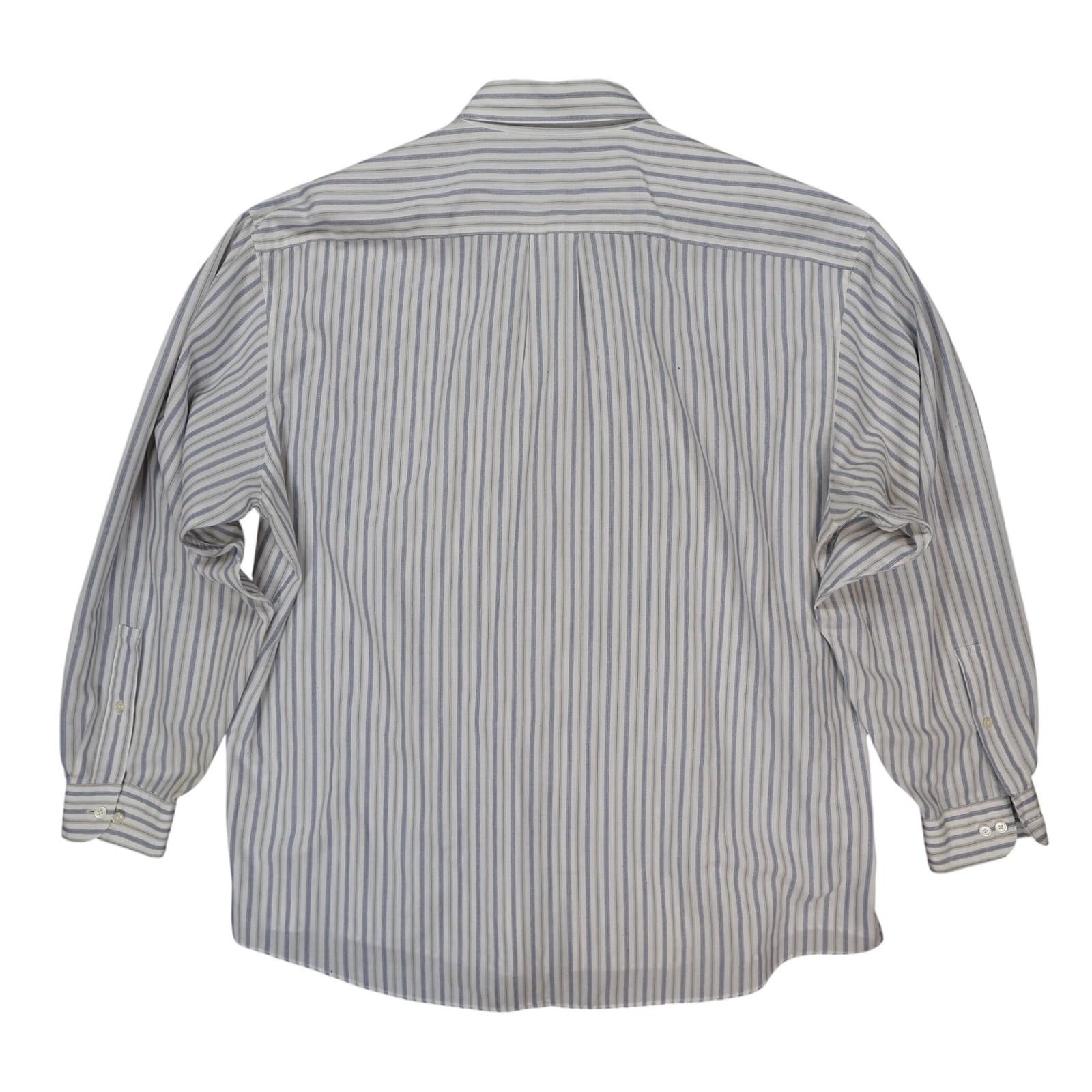 Perry Ellis Portfolio Dress Shirt Mens 17.5 Blue Excellent Striped Long Sleeve - Thumbnail 2