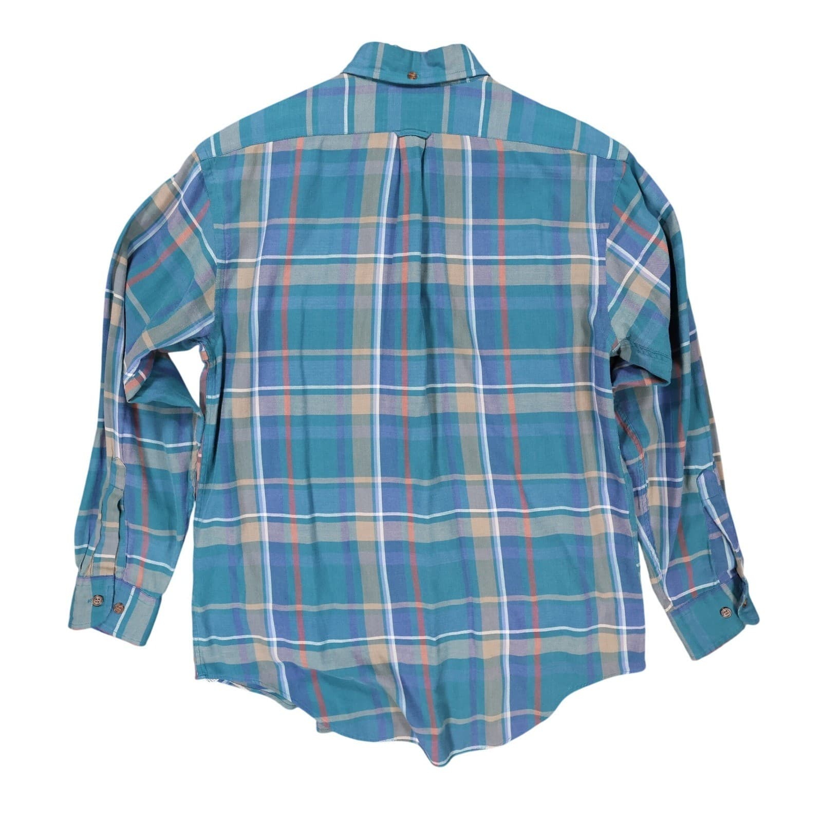 Dover by Arrow Button Down Shirt Mens Medium Blue Excellent Plaid Long Sleeve - Thumbnail 2