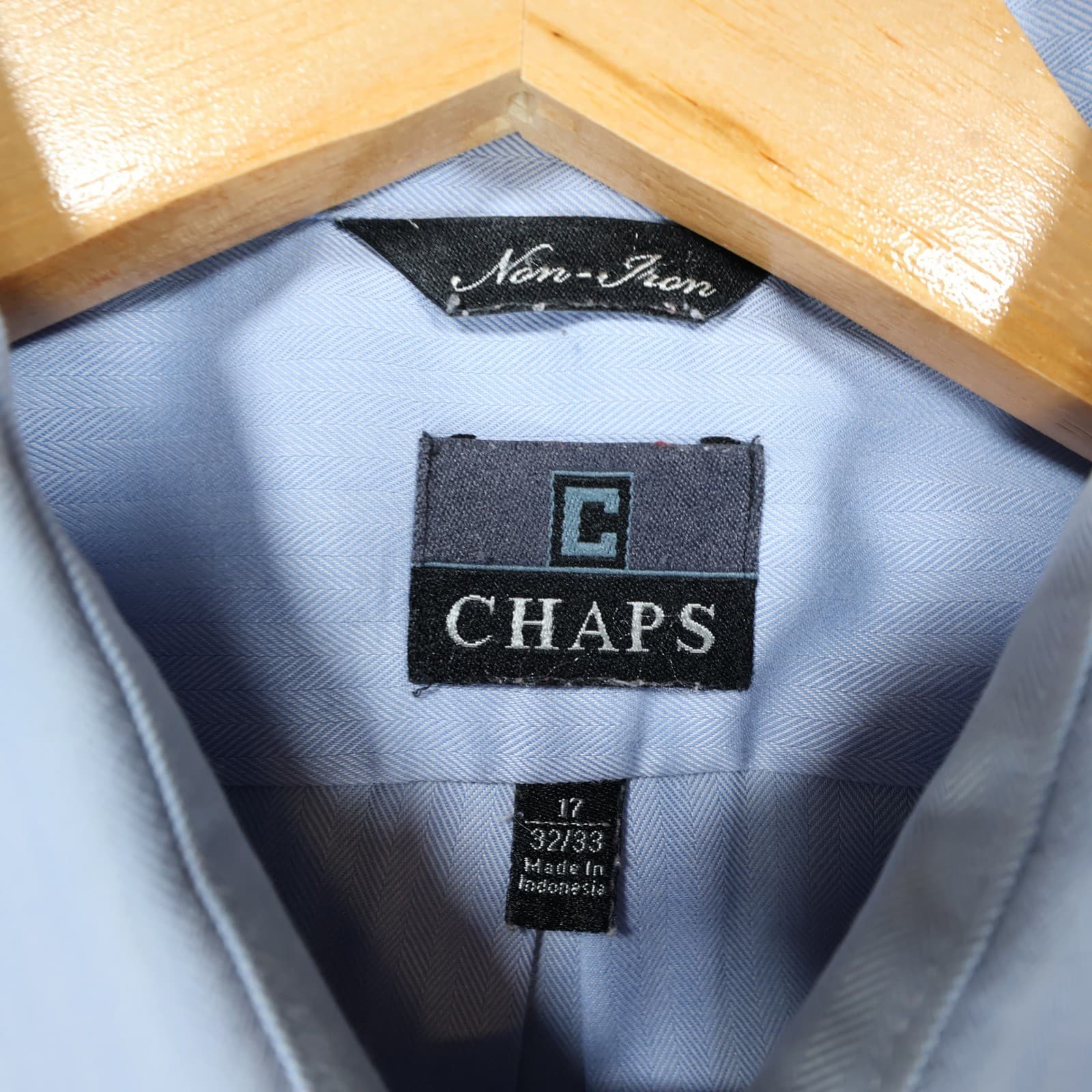 Chaps Button Up Mens 17 32/33 Blue Excellent Herringbone Non-Iron Long Sleeve - Thumbnail 7