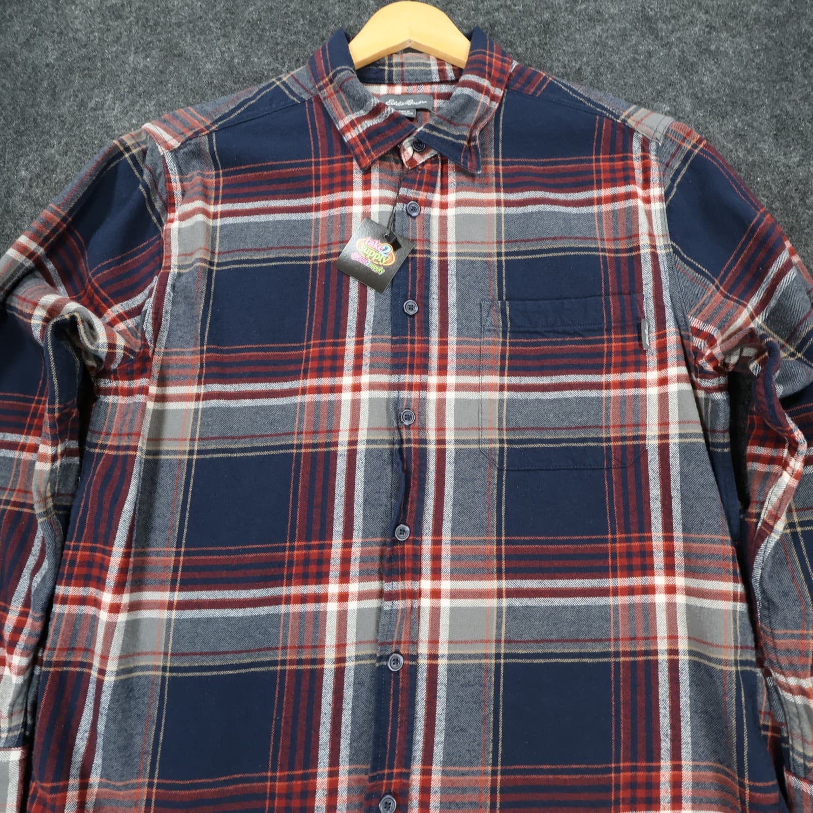 Eddie Bauer Flannel Shirt Mens L Blue Red Excellent Plaid Cotton Long Sleeve - Thumbnail 10