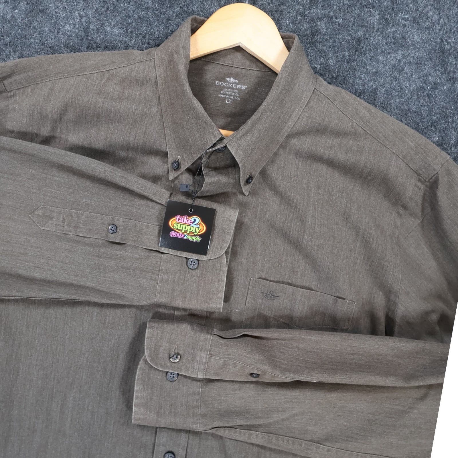 Dockers Button Down Mens LT Brown Excellent Stain Defender Long Sleeve - Thumbnail 9