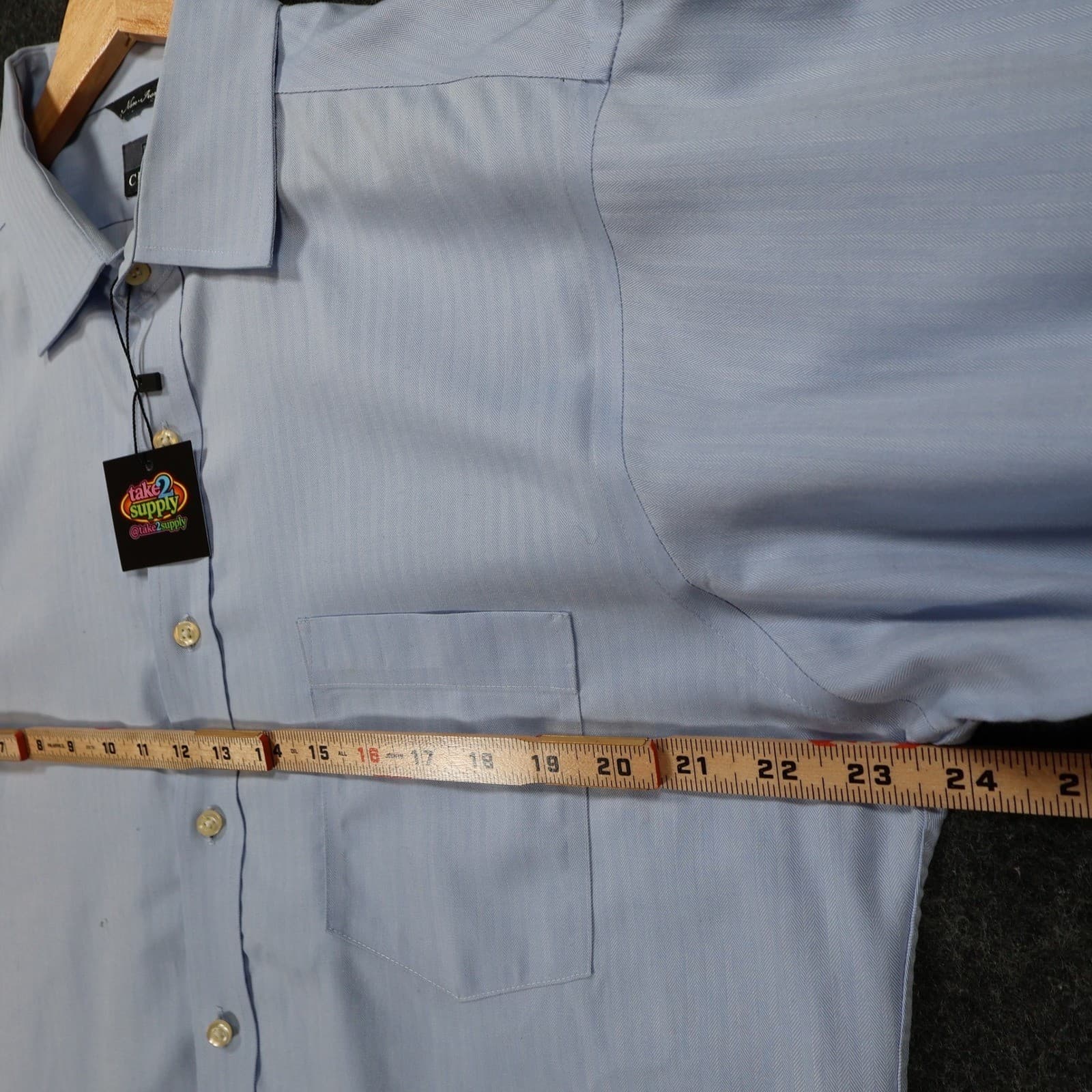 Chaps Button Up Mens 17 32/33 Blue Excellent Herringbone Non-Iron Long Sleeve - Thumbnail 3