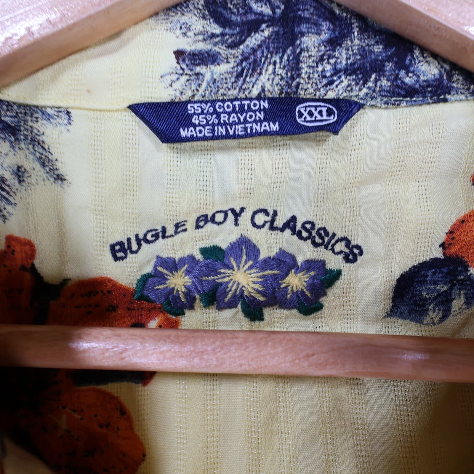 Bugle Boy Button Up Shirt Mens XXL Yellow Cotton Rayon Hawaiian Tropical Floral - Thumbnail 6