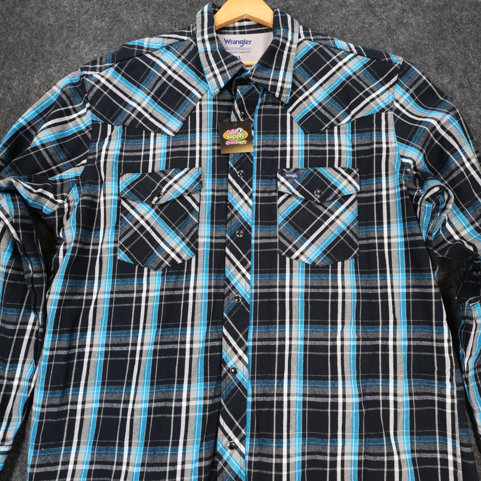 Wrangler Western Shirt Mens XL Blue Excellent Advanced Comfort Plaid - Thumbnail 9