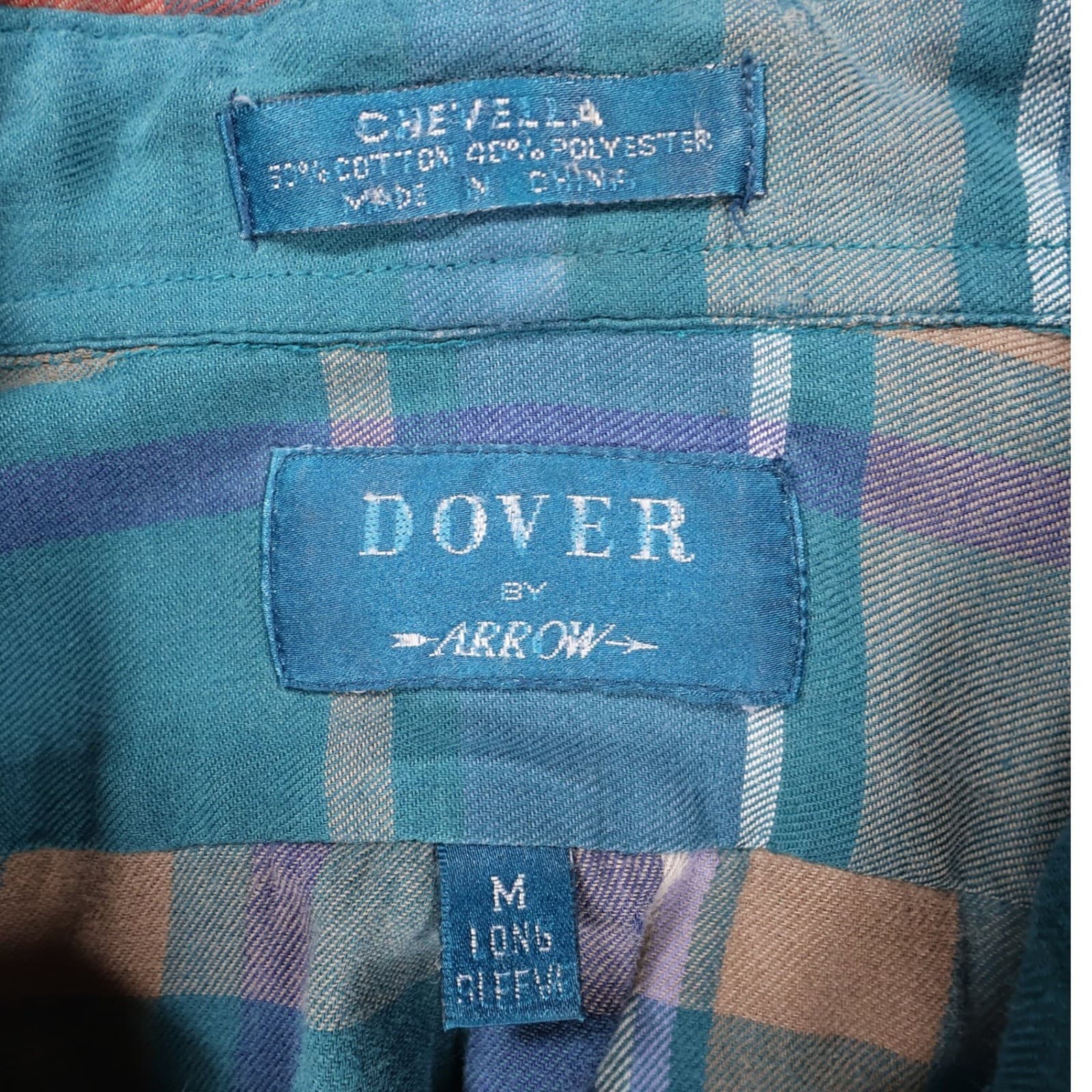 Dover by Arrow Button Down Shirt Mens Medium Blue Excellent Plaid Long Sleeve - Thumbnail 8
