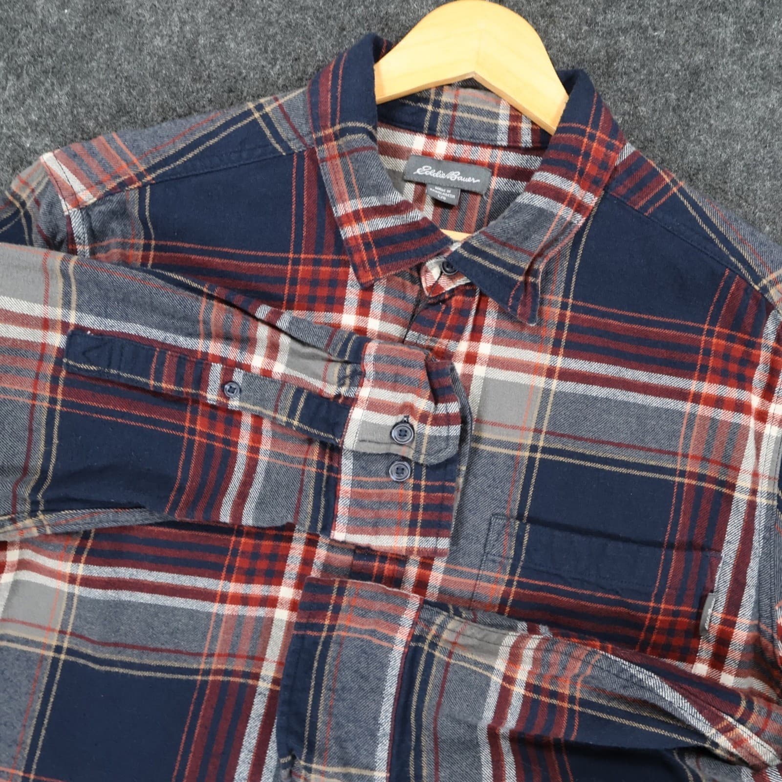 Eddie Bauer Flannel Shirt Mens L Blue Red Excellent Plaid Cotton Long Sleeve - Thumbnail 9