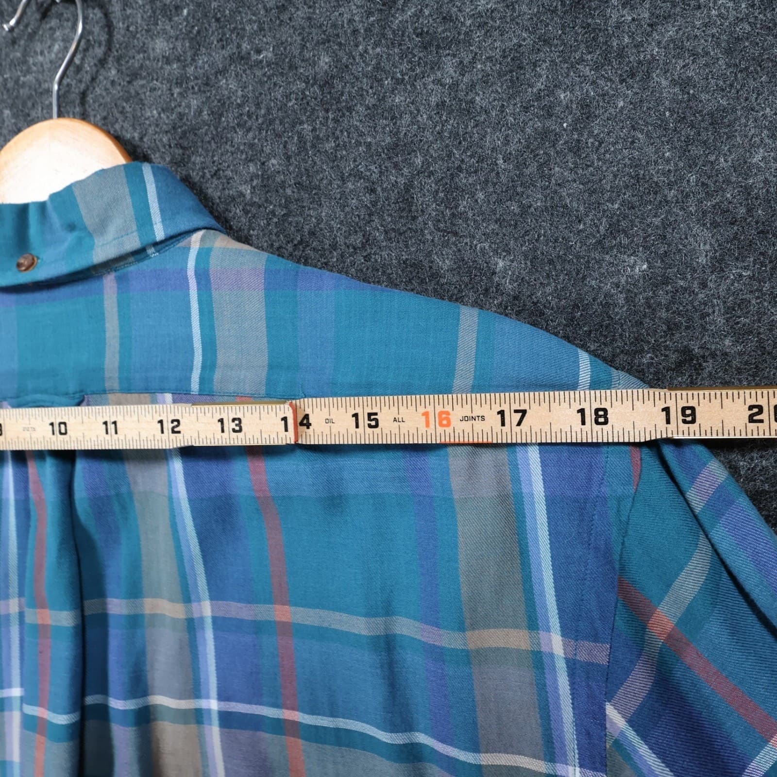 Dover by Arrow Button Down Shirt Mens Medium Blue Excellent Plaid Long Sleeve - Thumbnail 7