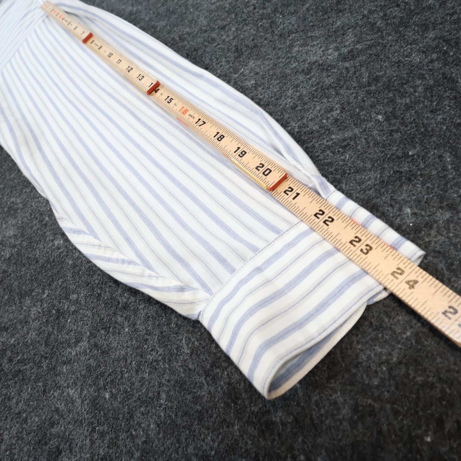 Perry Ellis Portfolio Dress Shirt Mens 17.5 Blue Excellent Striped Long Sleeve - Thumbnail 4
