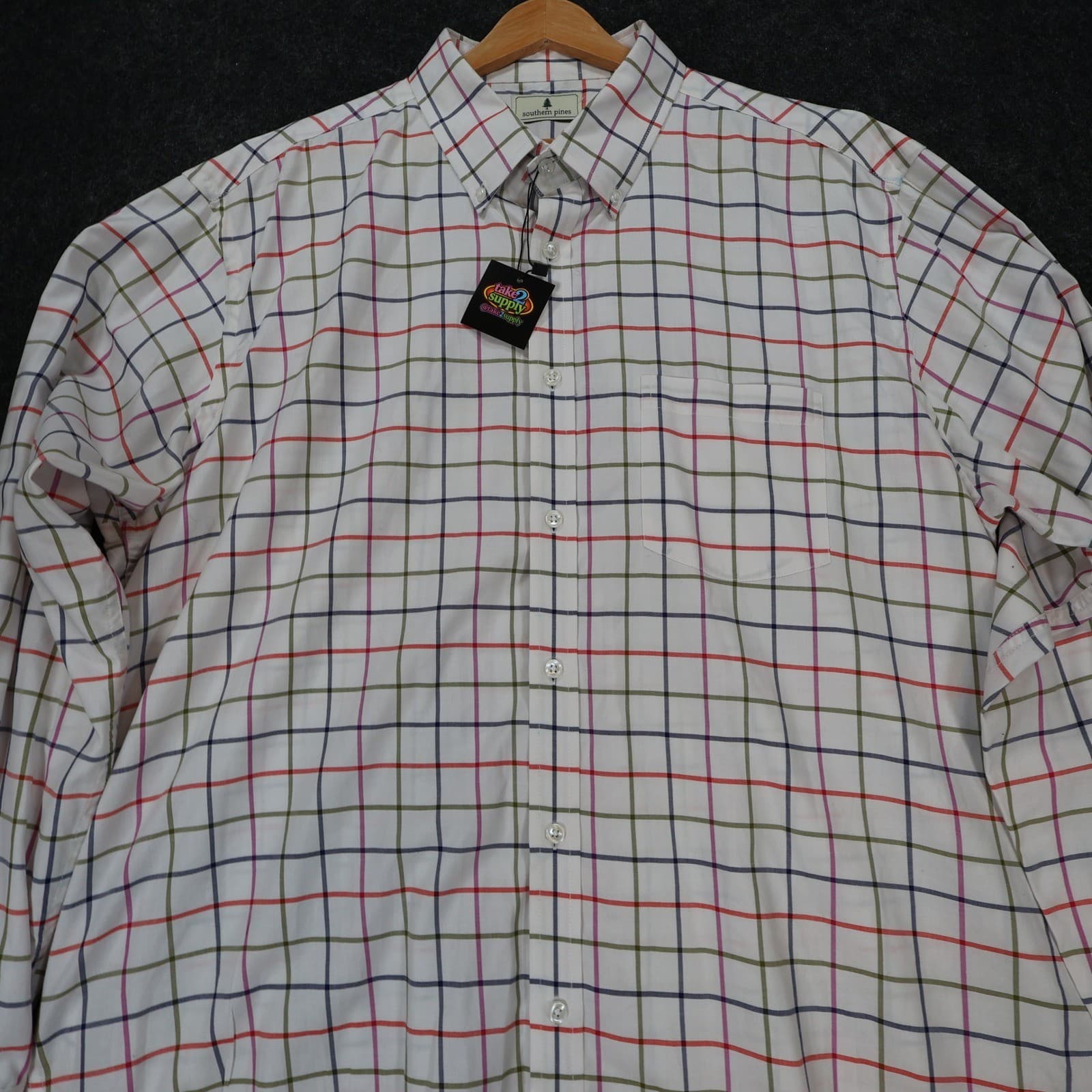 Southern Pines Button Down Mens XXL White Excellent Plaid Shirt - Thumbnail 9
