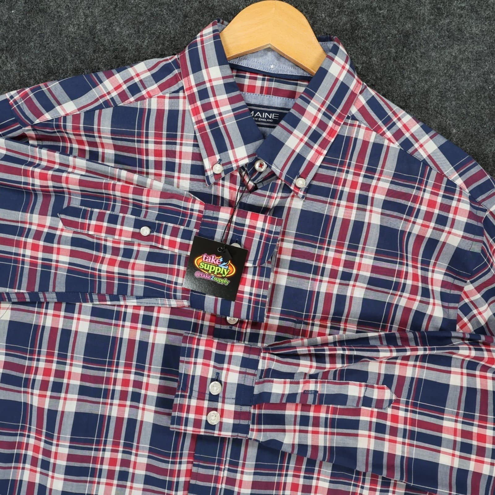 Maine New England Shirt Mens Small Blue Red Excellent Plaid Button Down - Thumbnail 9