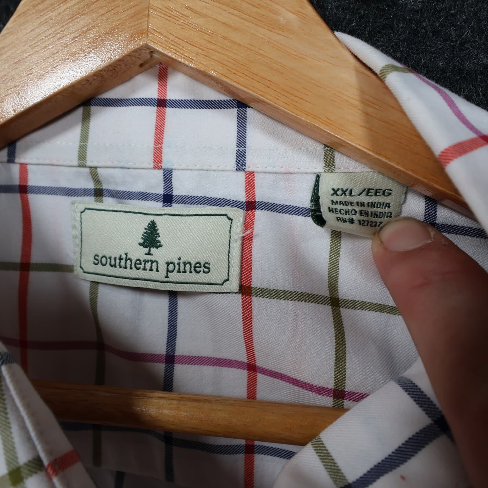 Southern Pines Button Down Mens XXL White Excellent Plaid Shirt - Thumbnail 7