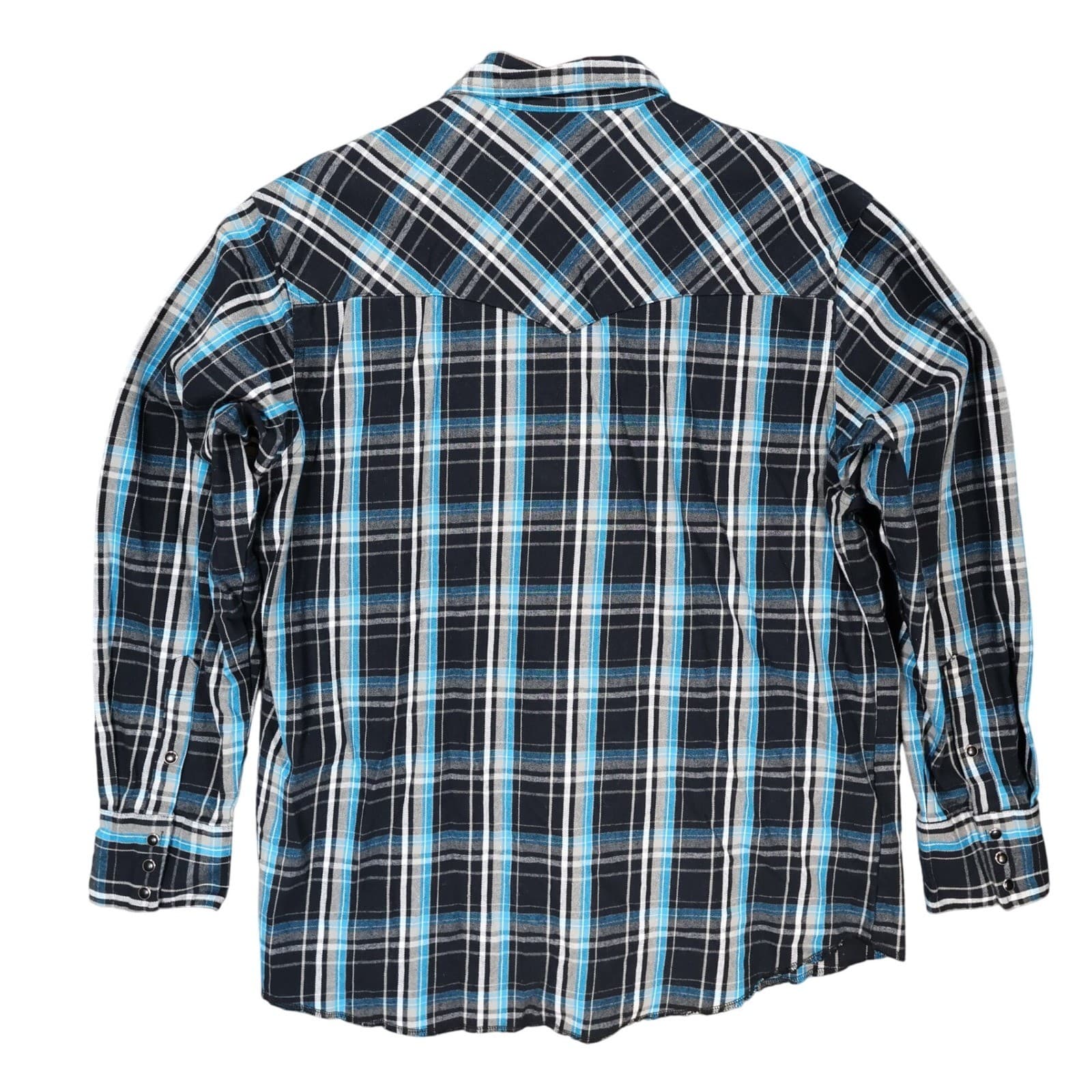 Wrangler Western Shirt Mens XL Blue Excellent Advanced Comfort Plaid - Thumbnail 2