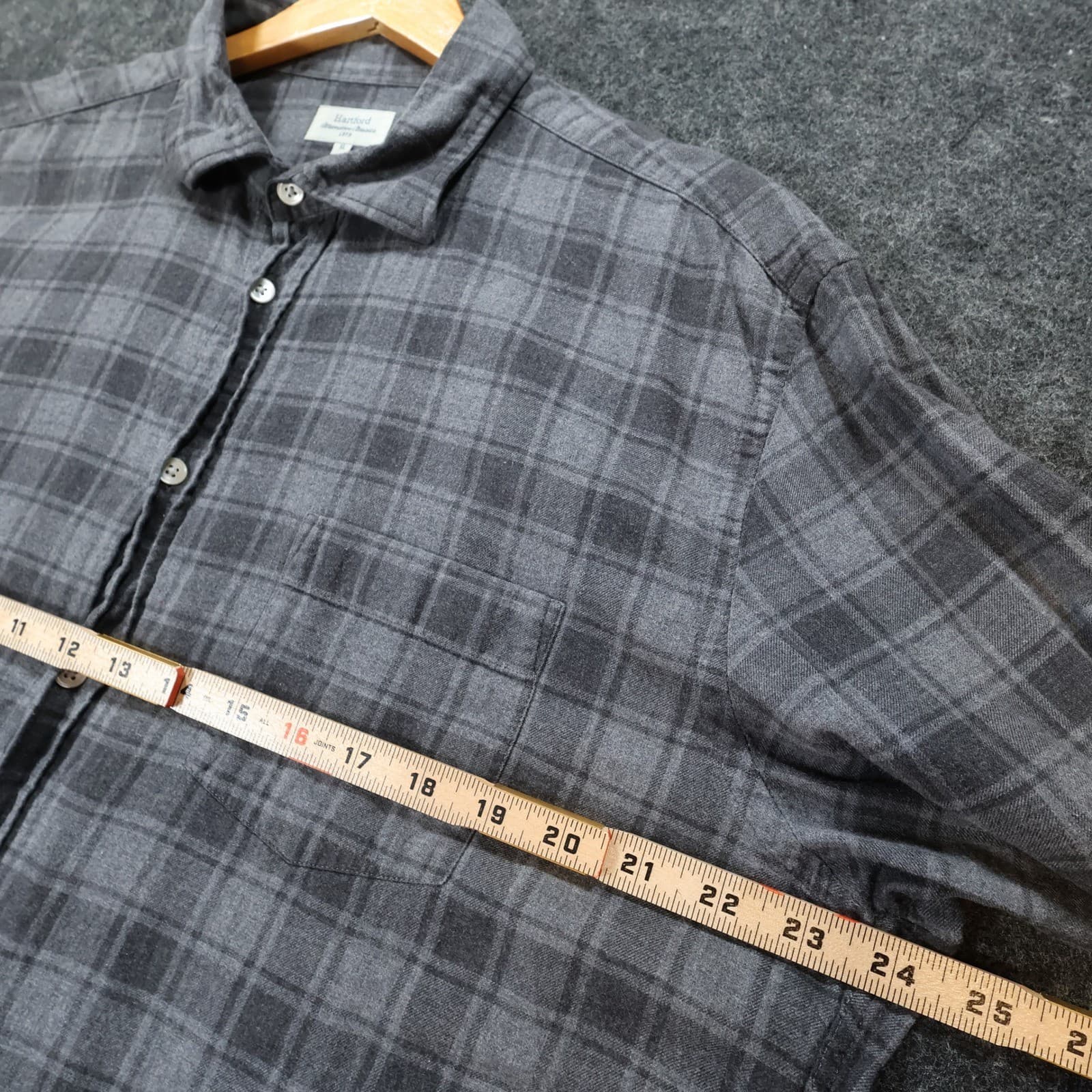 Hartford Flannel Shirt Mens XL Grey Excellent Plaid Button Down Long Sleeve - Thumbnail 4
