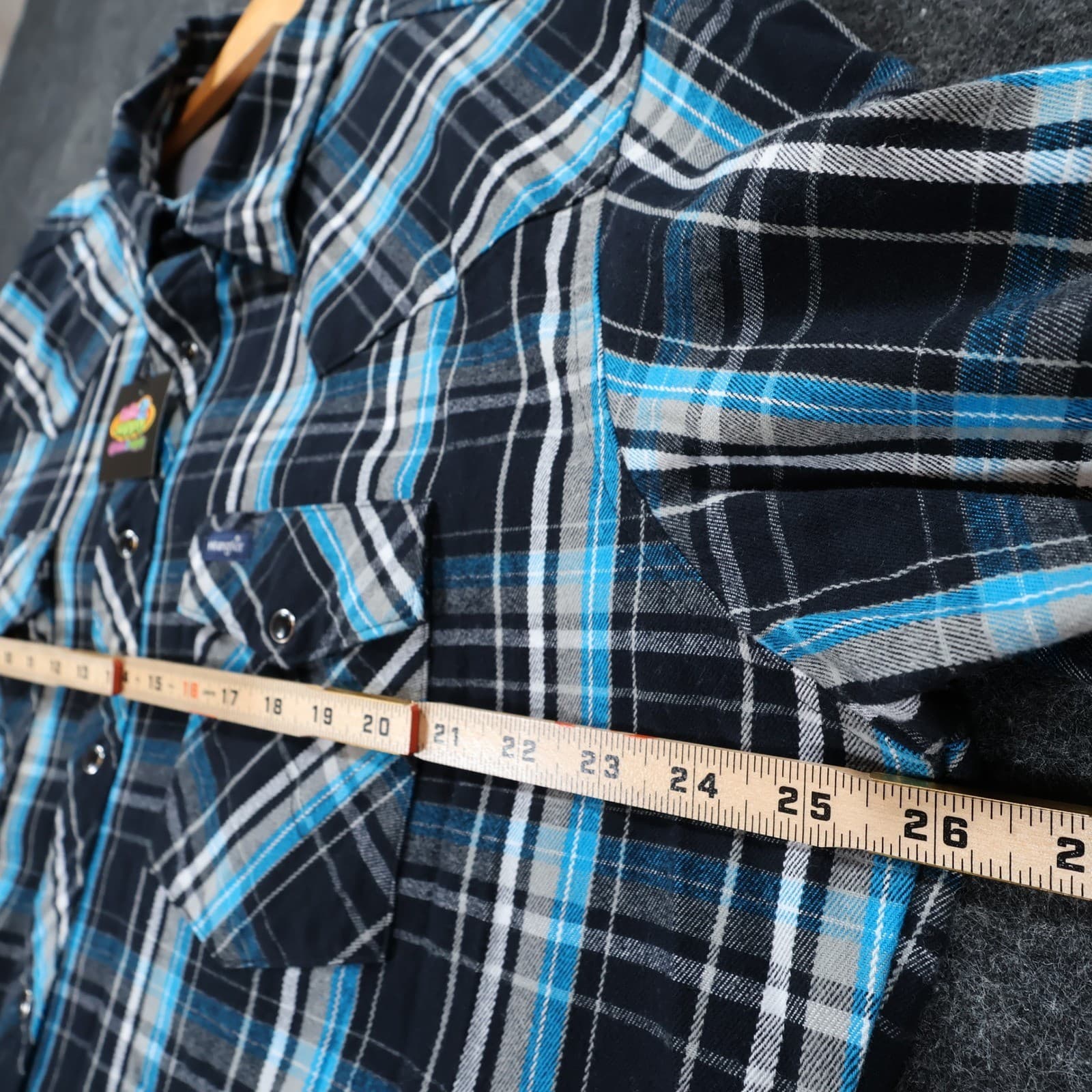 Wrangler Western Shirt Mens XL Blue Excellent Advanced Comfort Plaid - Thumbnail 3
