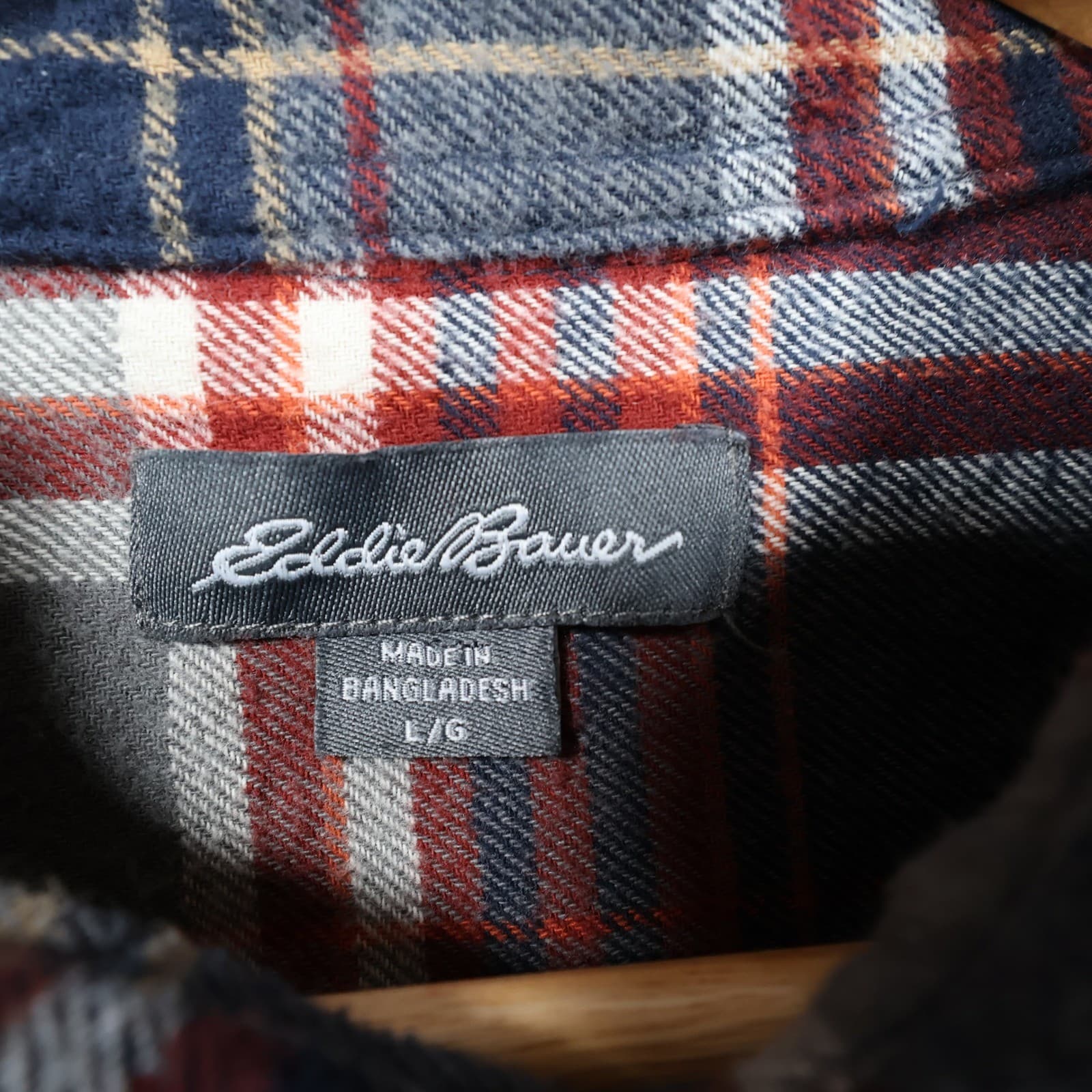 Eddie Bauer Flannel Shirt Mens L Blue Red Excellent Plaid Cotton Long Sleeve - Thumbnail 7