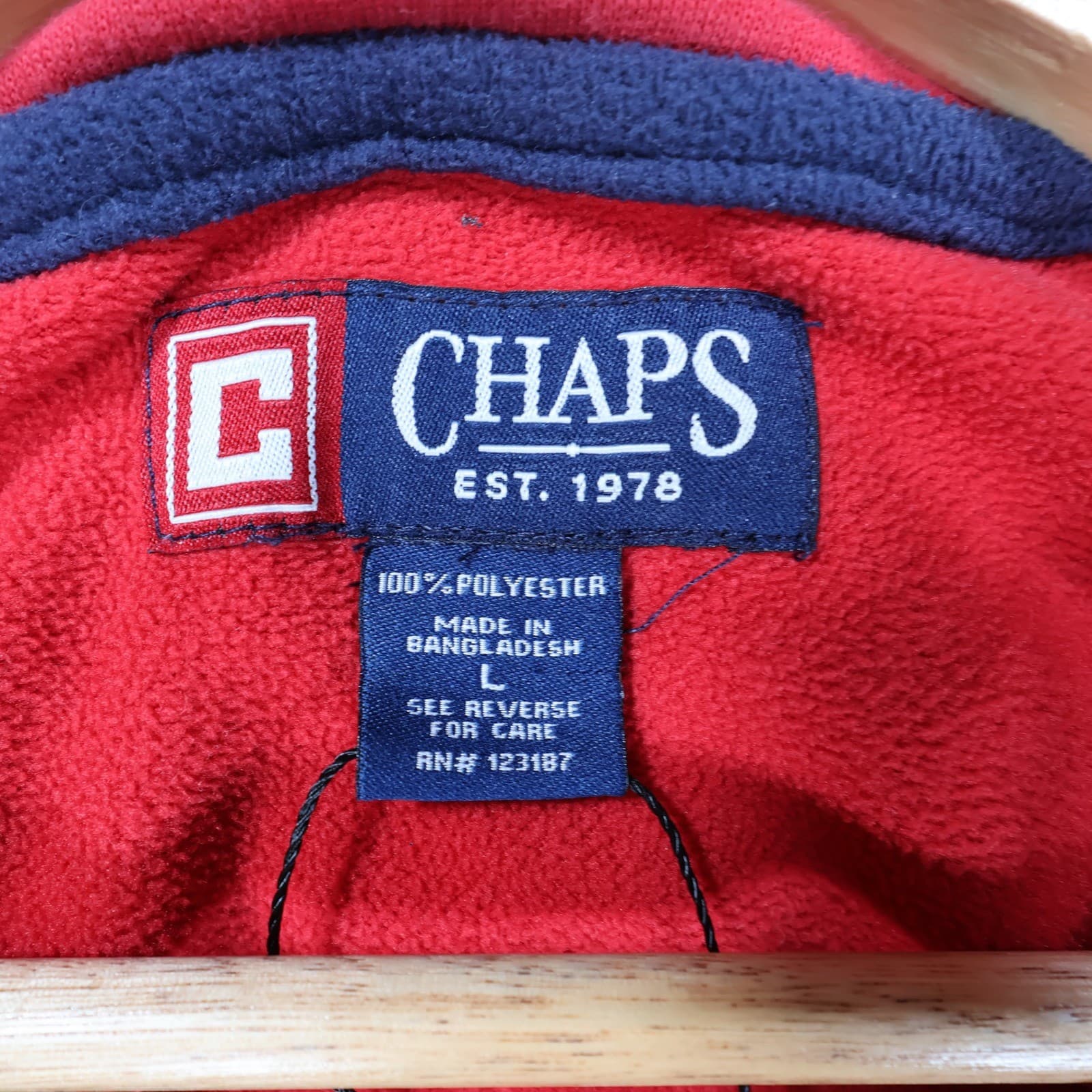 Chaps Fleece Pullover Mens Large Red Excellent V-Neck Long Sleeve - Thumbnail 7