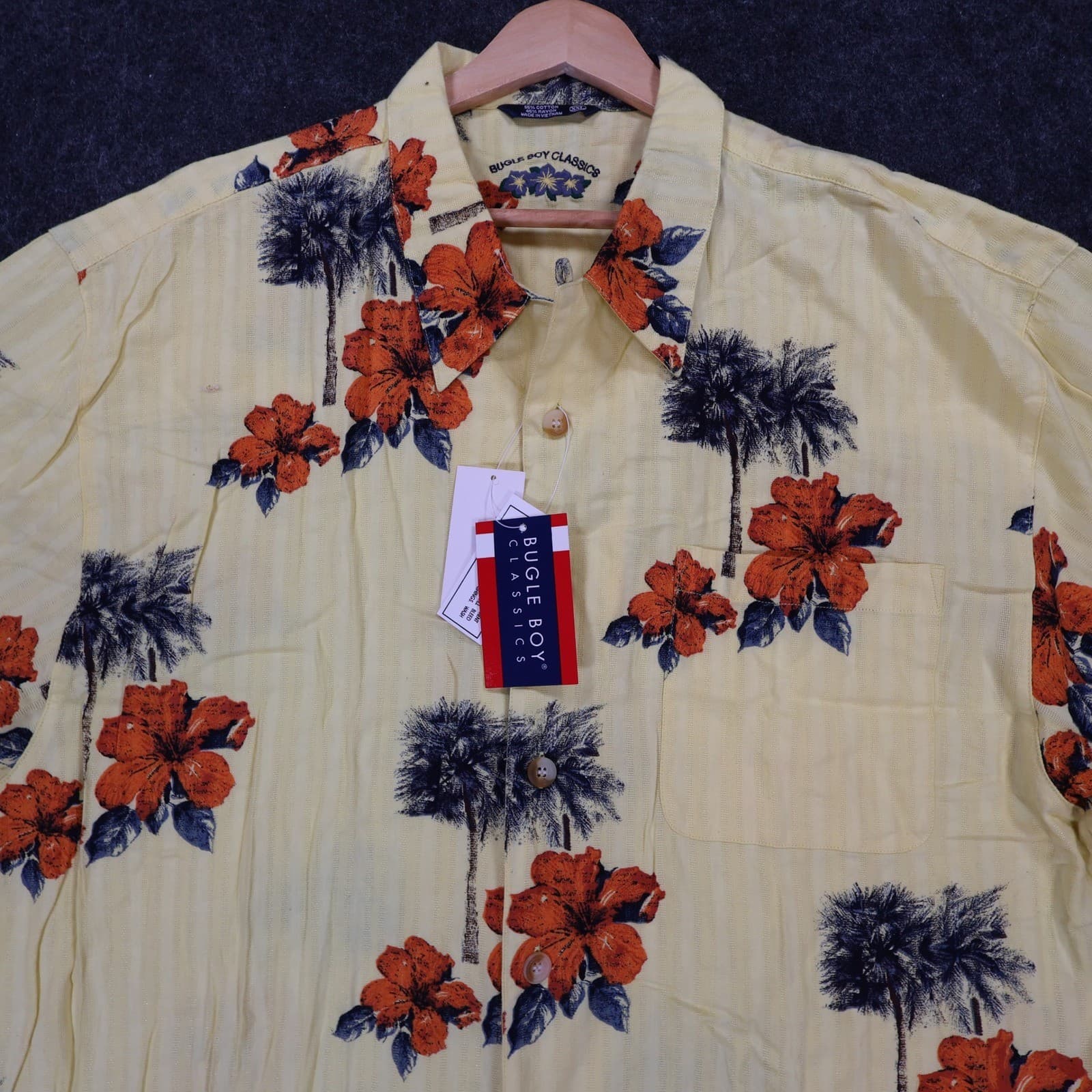 Bugle Boy Button Up Shirt Mens XXL Yellow Cotton Rayon Hawaiian Tropical Floral - Thumbnail 7