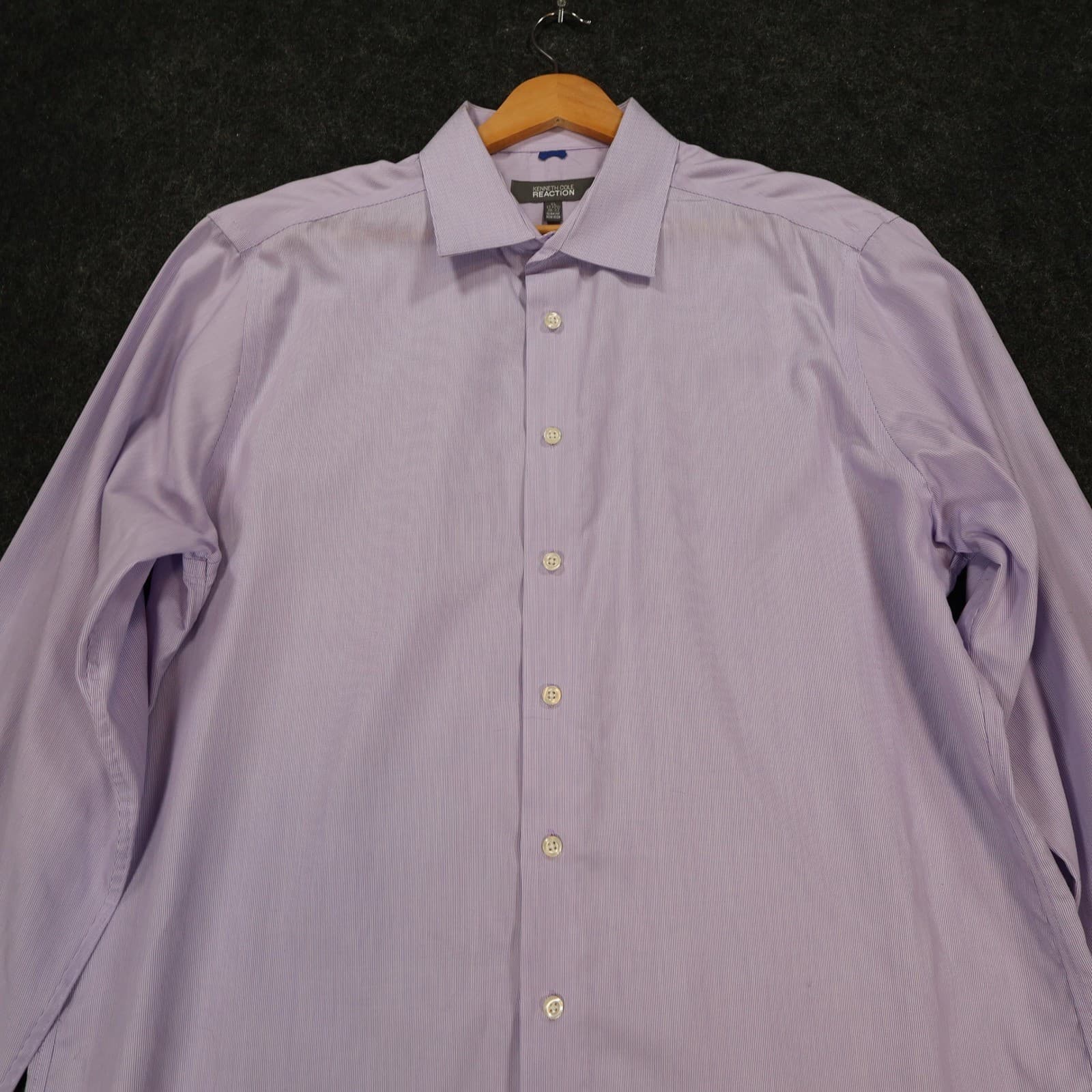 Kenneth Cole Reaction Button Down Mens XL Purple Excellent Slim Fit Non Iron - Thumbnail 8