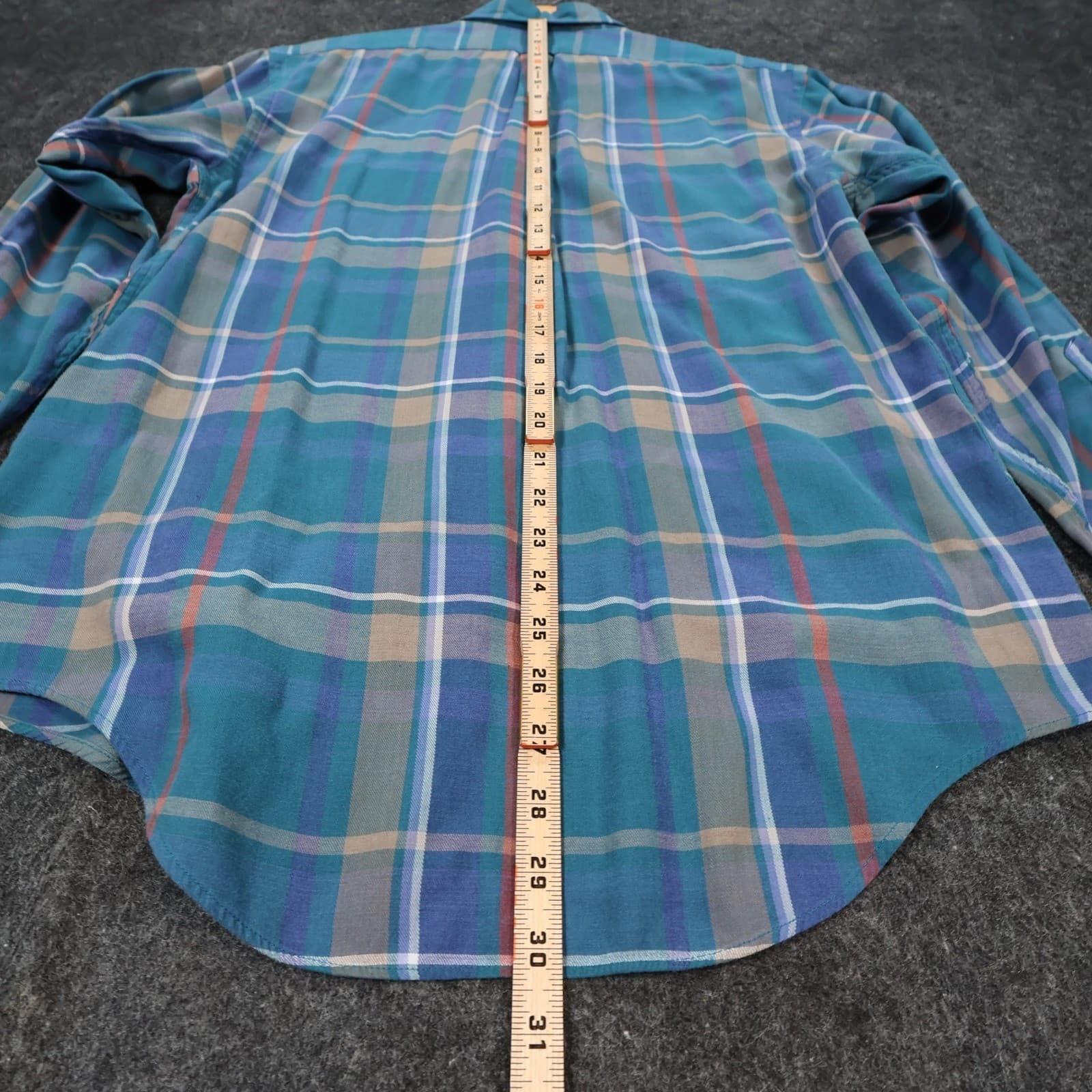 Dover by Arrow Button Down Shirt Mens Medium Blue Excellent Plaid Long Sleeve - Thumbnail 6