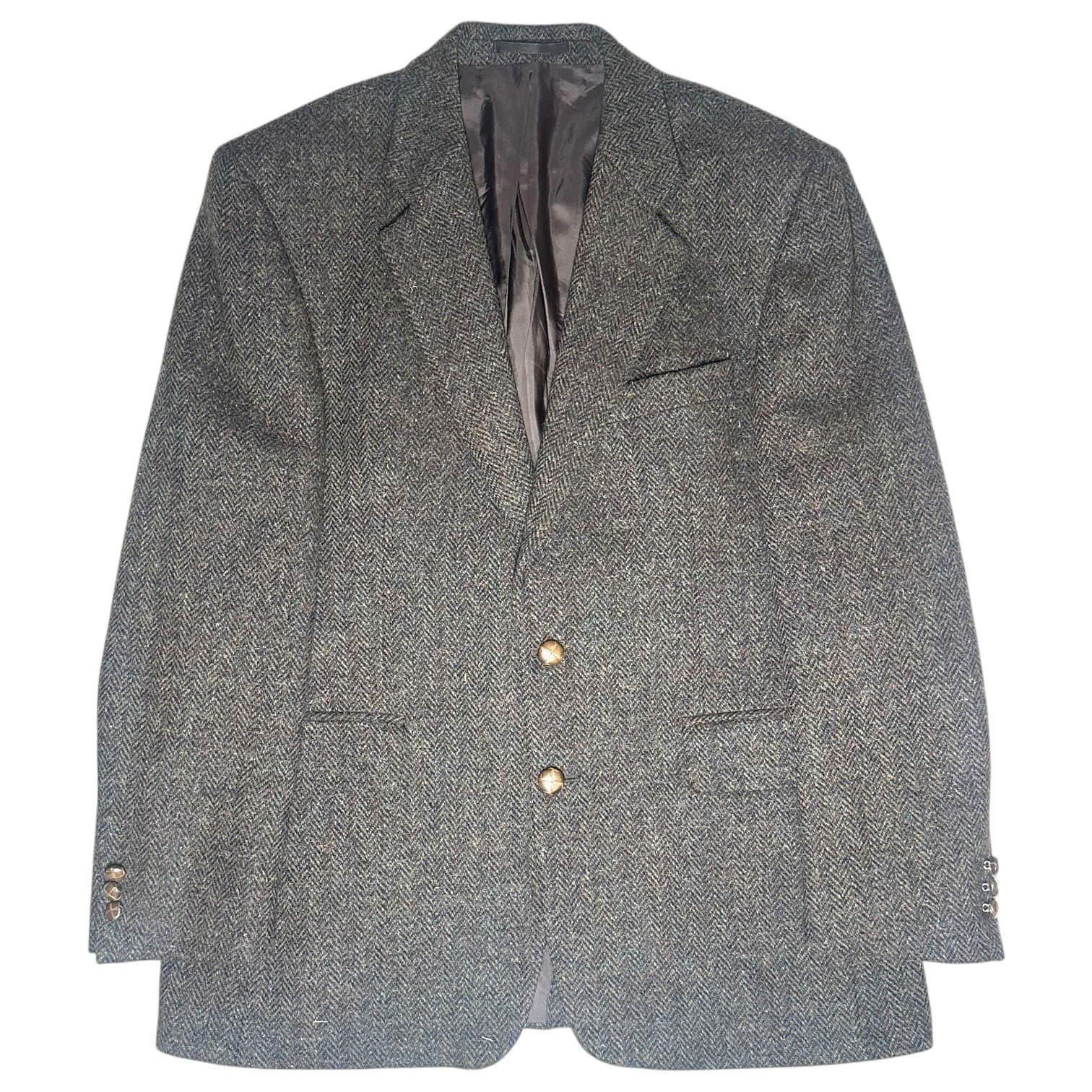 Alexandre London Harris Tweed Blazer Mens 42R Grey Herringbone Wool EUC - Thumbnail 2