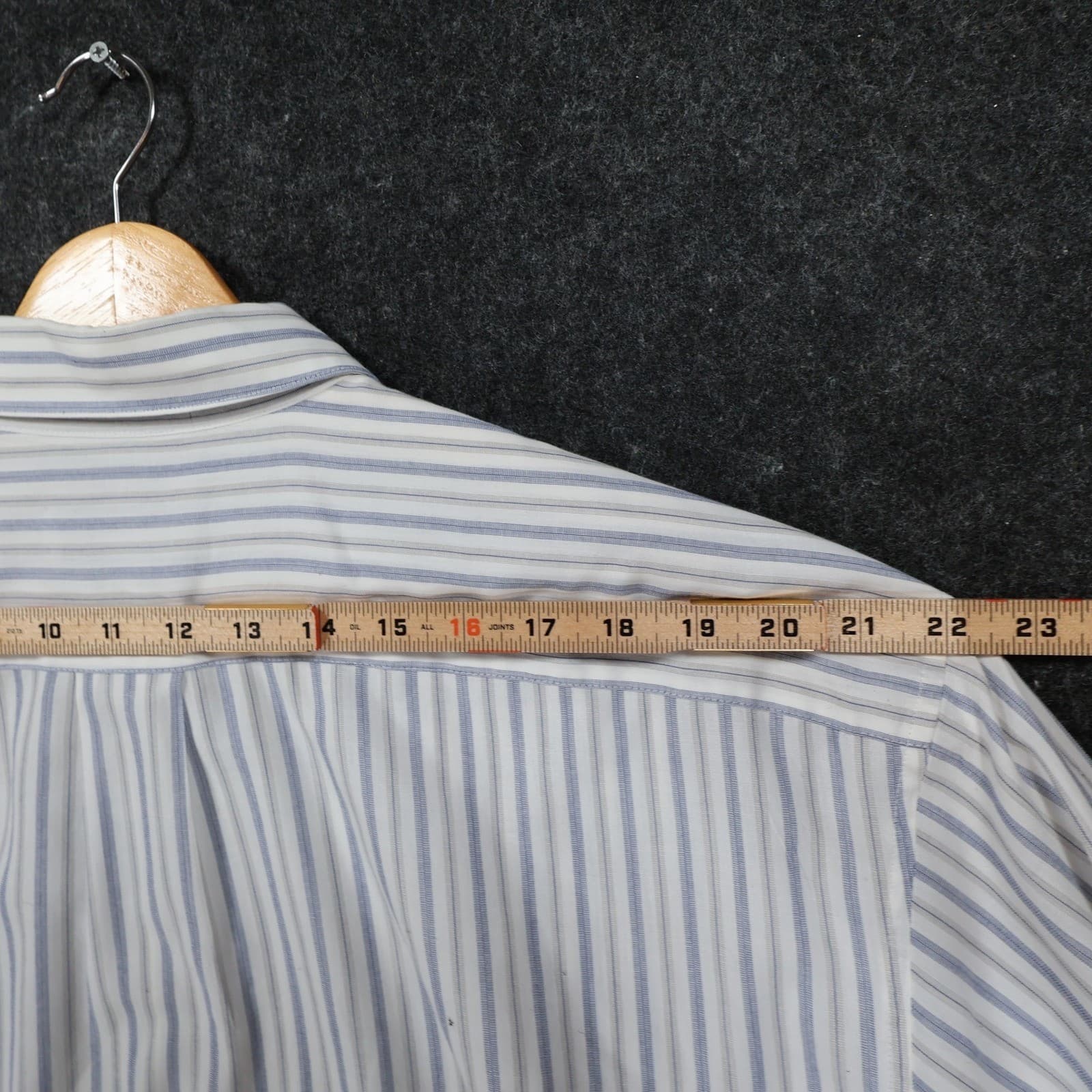 Perry Ellis Portfolio Dress Shirt Mens 17.5 Blue Excellent Striped Long Sleeve - Thumbnail 6