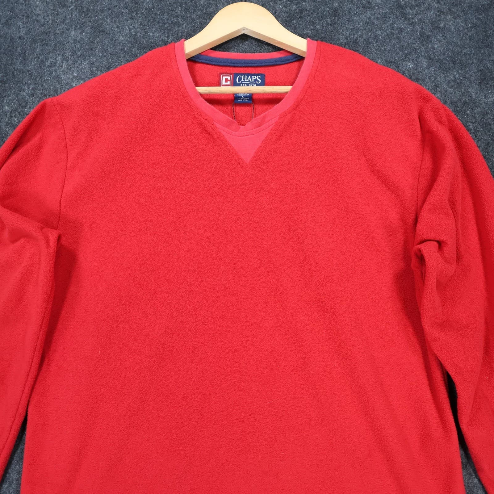 Chaps Fleece Pullover Mens Large Red Excellent V-Neck Long Sleeve - Thumbnail 8