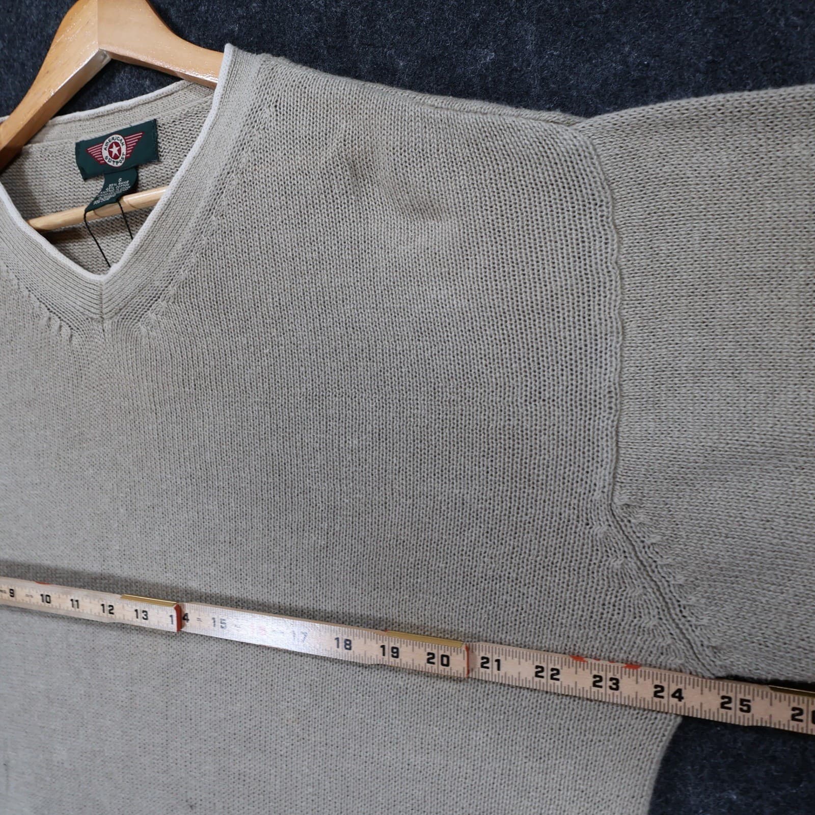 American Outpost Sweater Mens S Tan Excellent V-Neck Striped Sleeve - Thumbnail 3