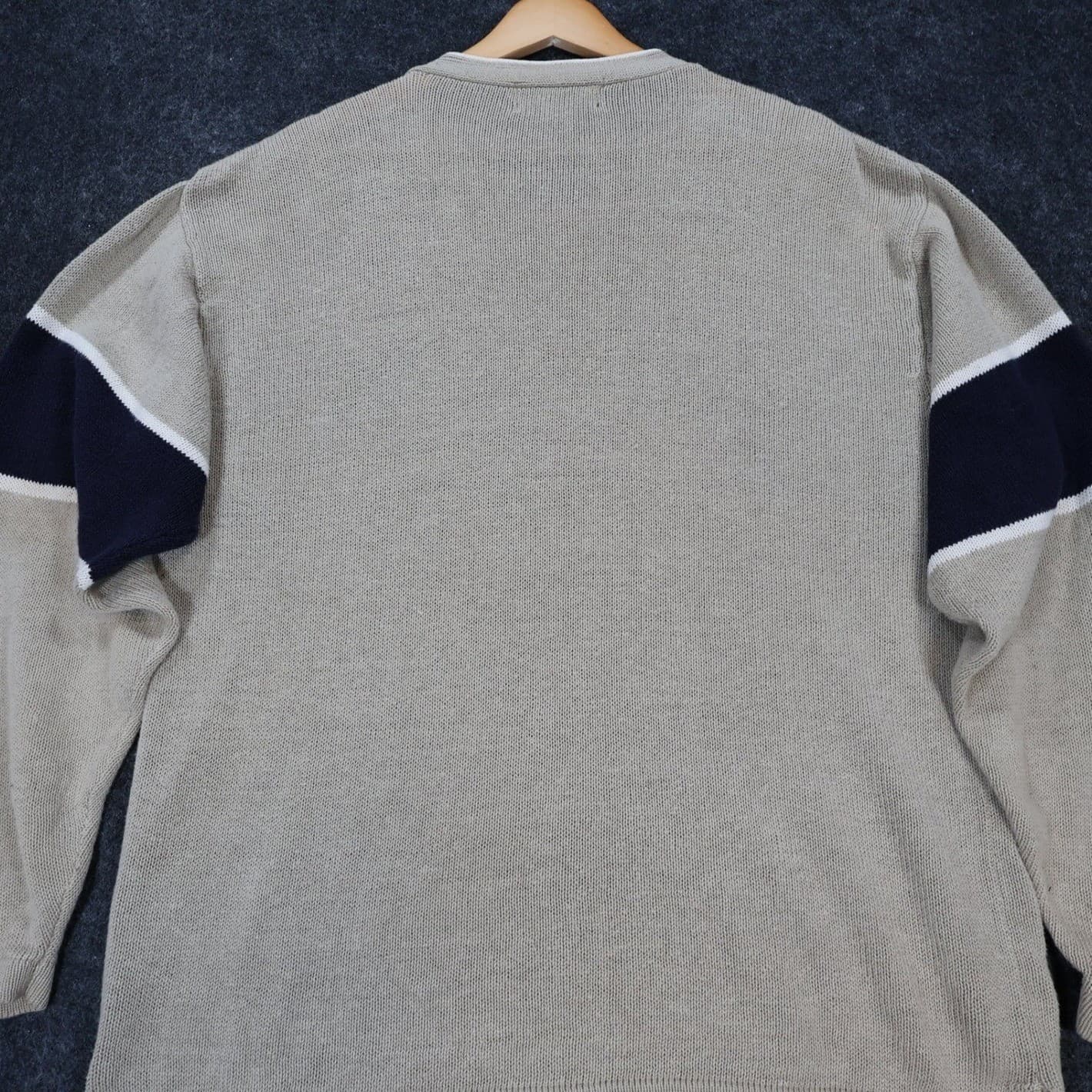 American Outpost Sweater Mens S Tan Excellent V-Neck Striped Sleeve - Thumbnail 10