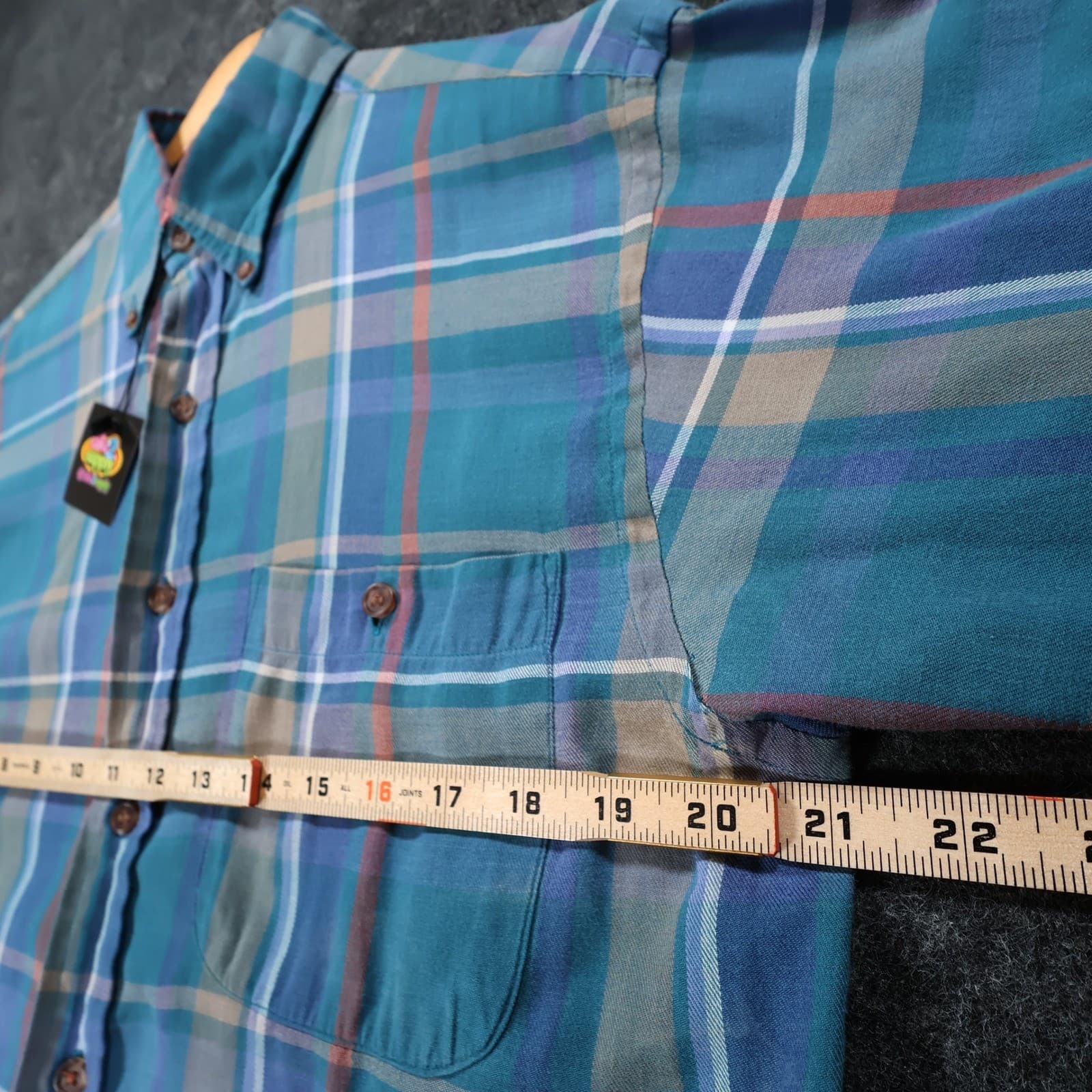 Dover by Arrow Button Down Shirt Mens Medium Blue Excellent Plaid Long Sleeve - Thumbnail 4