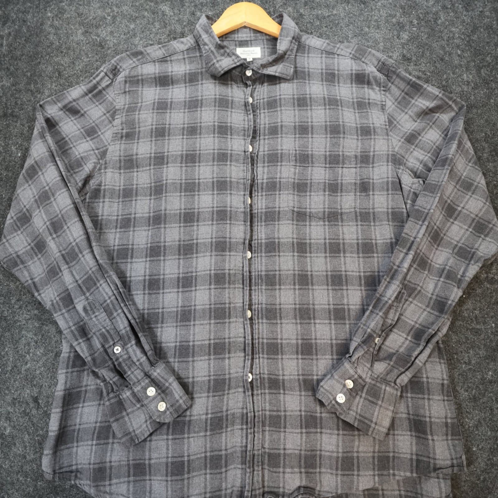 Hartford Flannel Shirt Mens XL Grey Excellent Plaid Button Down Long Sleeve - Thumbnail 9