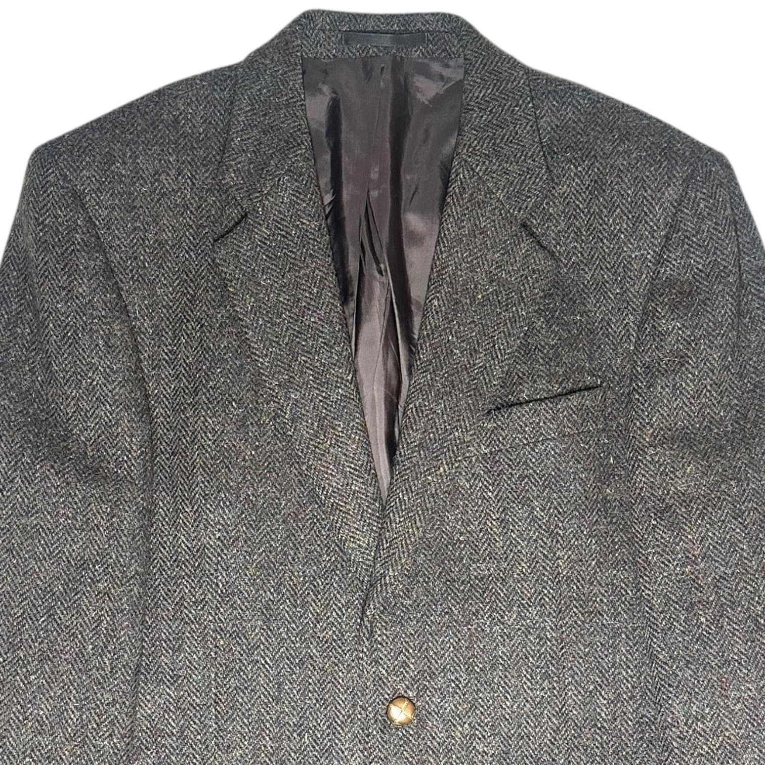 Alexandre London Harris Tweed Blazer Mens 42R Grey Herringbone Wool EUC - Thumbnail 5