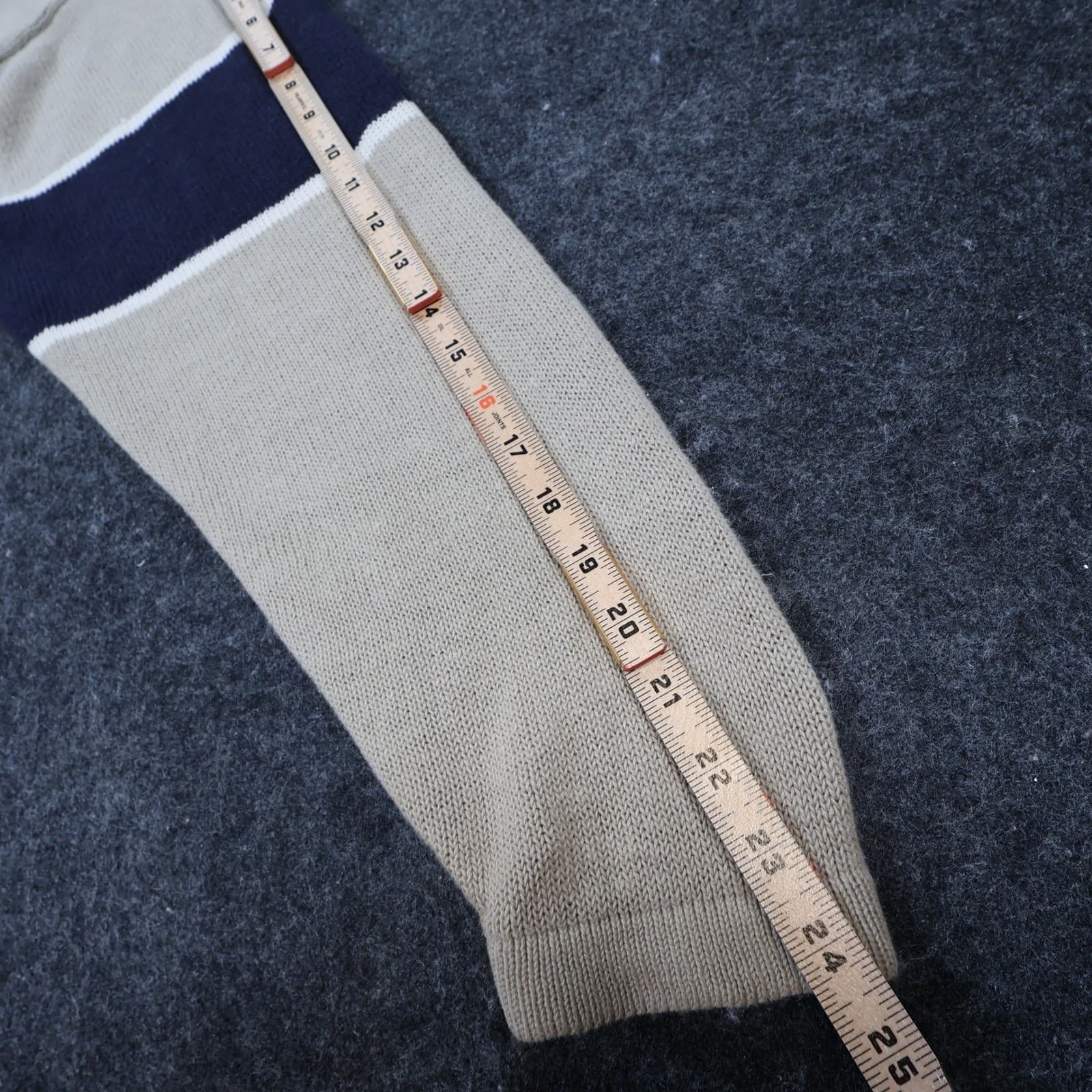 American Outpost Sweater Mens S Tan Excellent V-Neck Striped Sleeve - Thumbnail 4