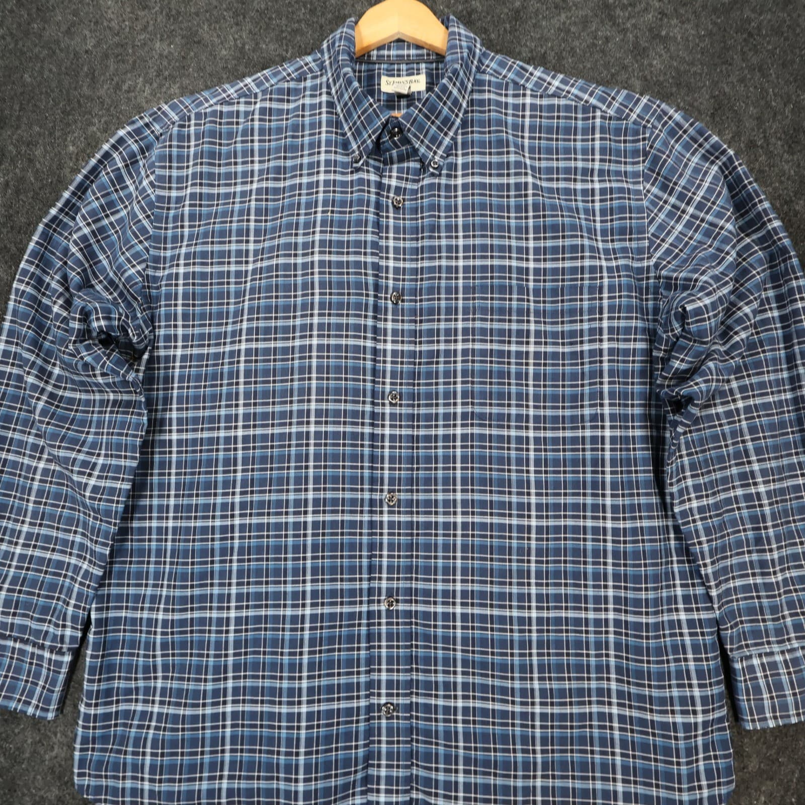 St Johns Bay Button Down Mens XL Blue Excellent Plaid Iron Free - Thumbnail 8
