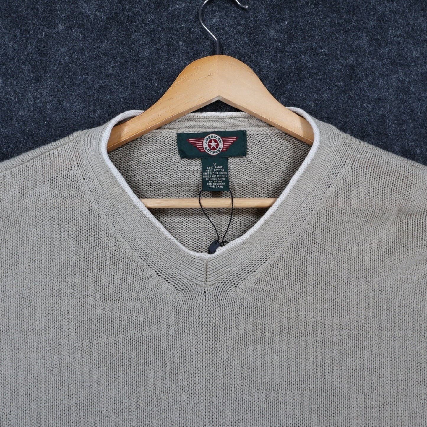 American Outpost Sweater Mens S Tan Excellent V-Neck Striped Sleeve - Thumbnail 8