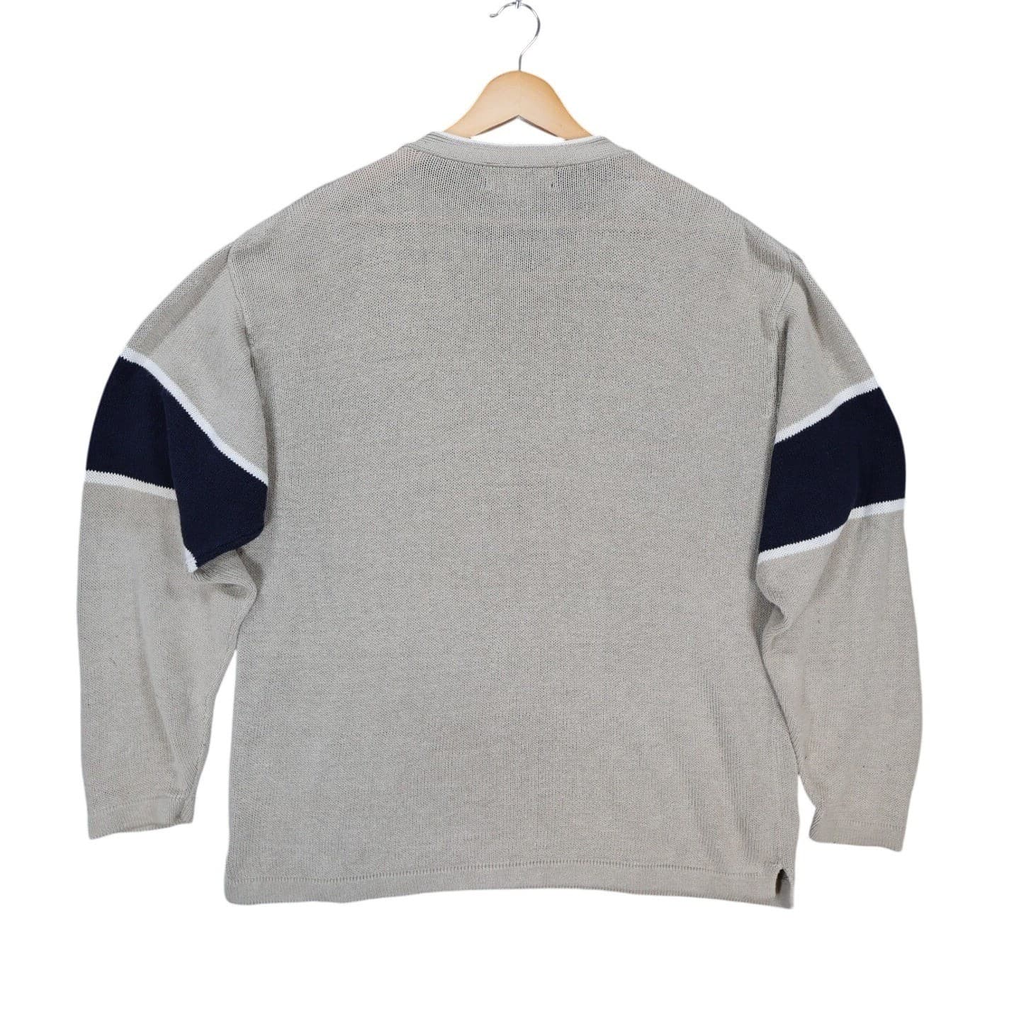 American Outpost Sweater Mens S Tan Excellent V-Neck Striped Sleeve - Thumbnail 2