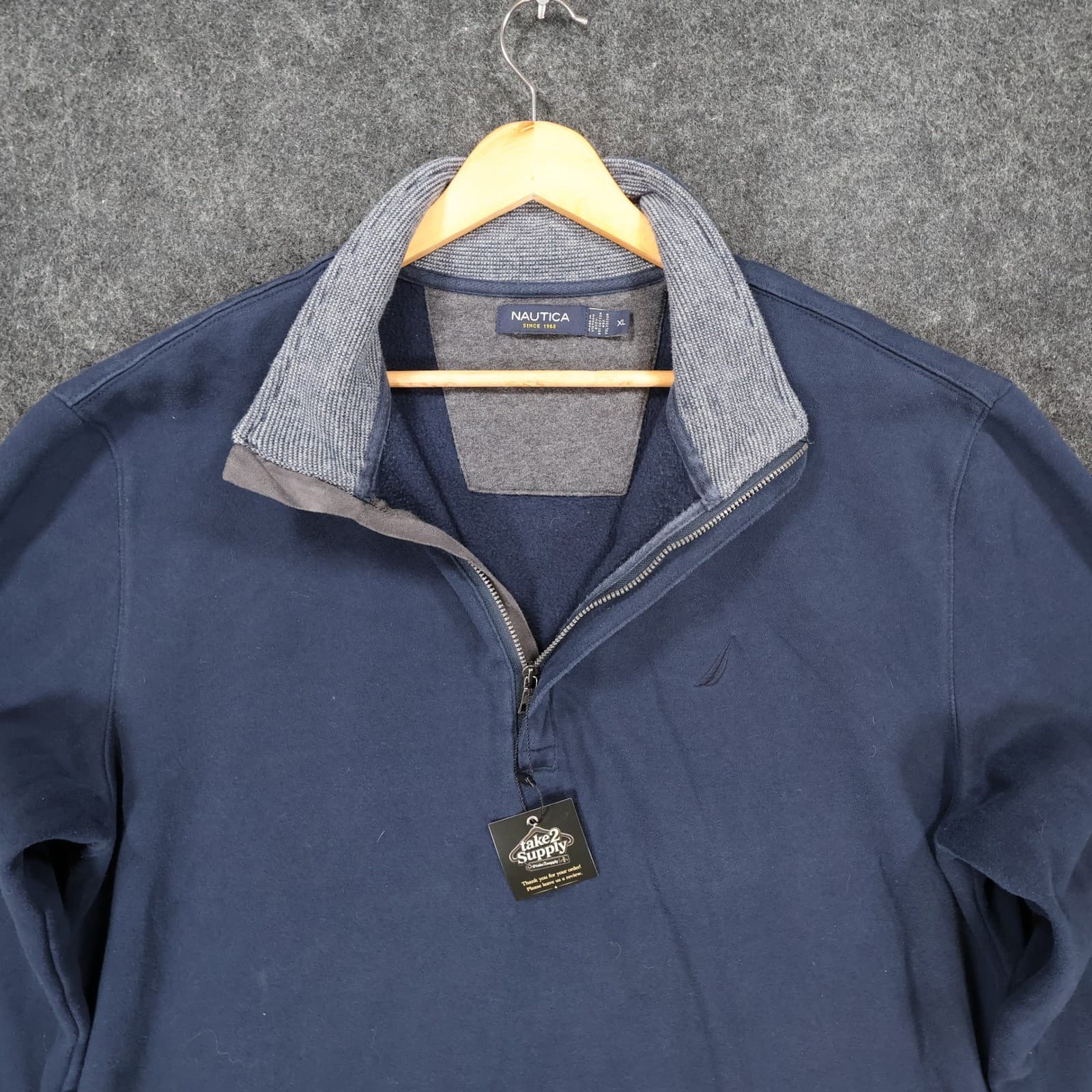 Nautica Quarter Zip Pullover Mens XL Blue Excellent Mock Neck - Thumbnail 8
